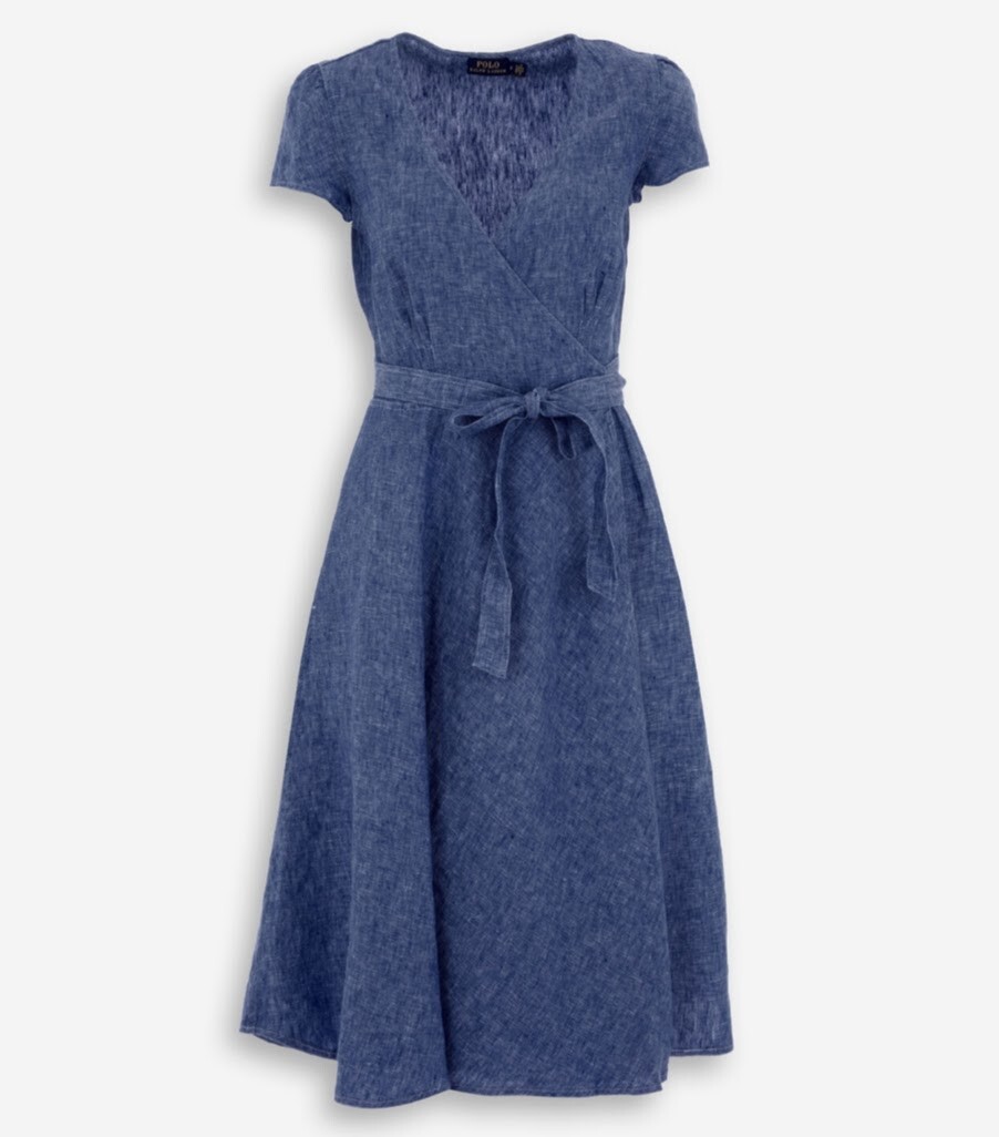 Polo Ralph Lauren Women’s Navy Linen Midi Wrap Dress UK Size 6/US 2 BNWT RRP£259