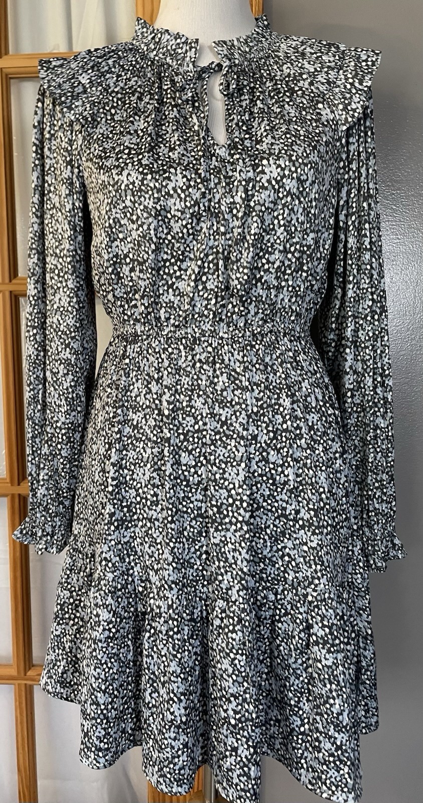Y2K Gap Tiered A-Line Dress Sz S Blue Gray Ruffles Long Sleeve Party City Modern