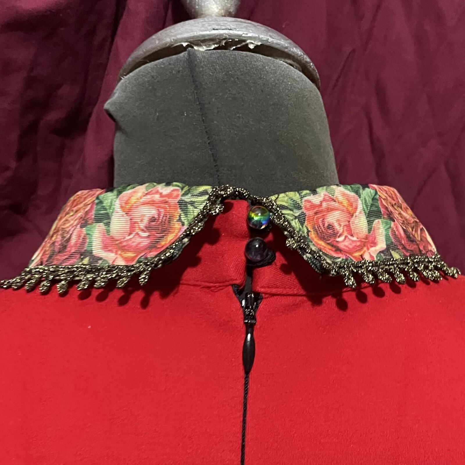 Dress Michal Negrin Red Collar with flowers very rare collector’s item 38 Israel