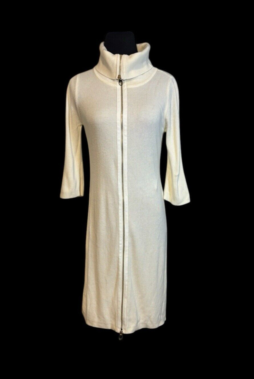 Calvin Klein S Ivory Acrylic Knit Exposed Gold Zipper Bodycon Sweater Dress