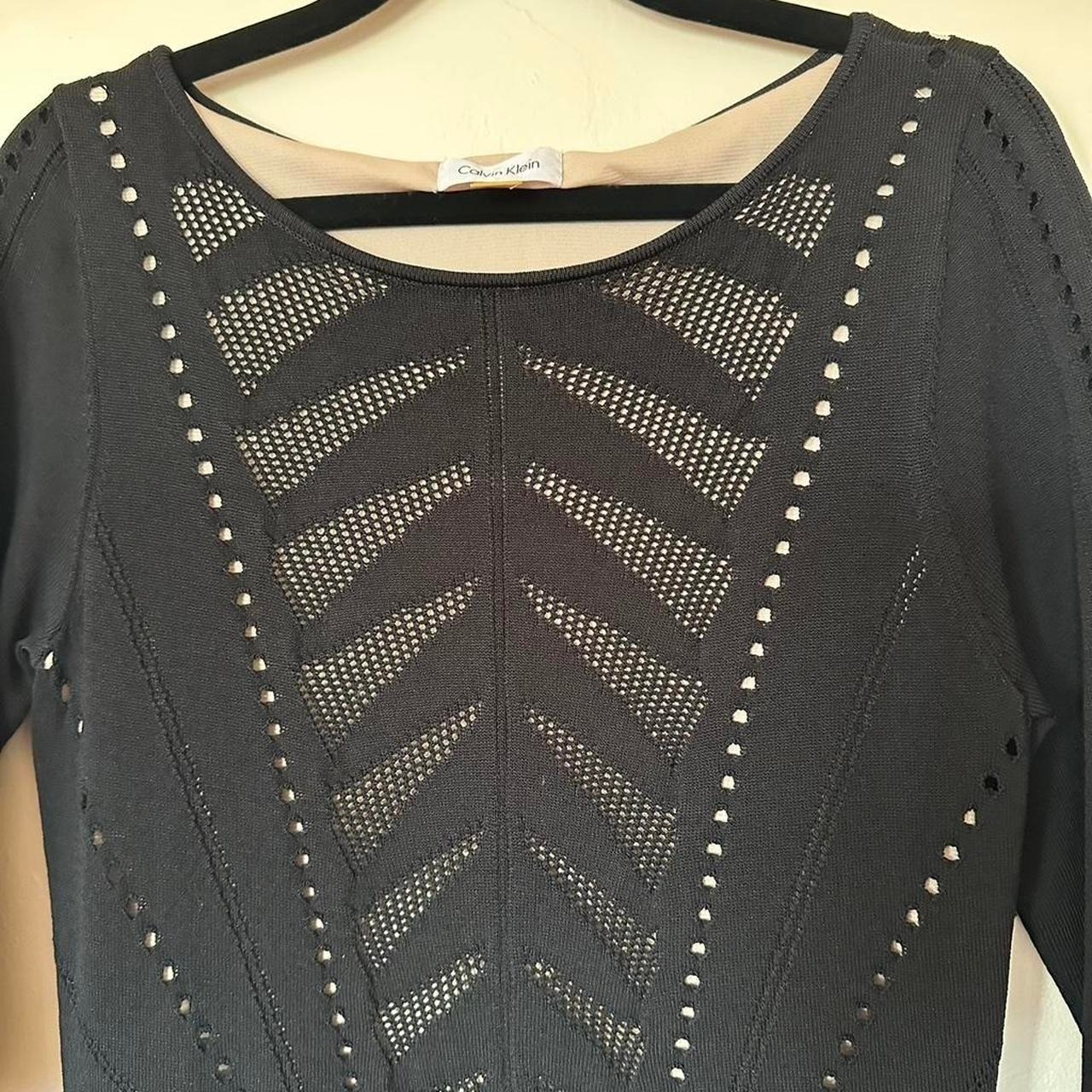 Calvin Klein black fishnet dress with nude lining. Body con, cocktail,