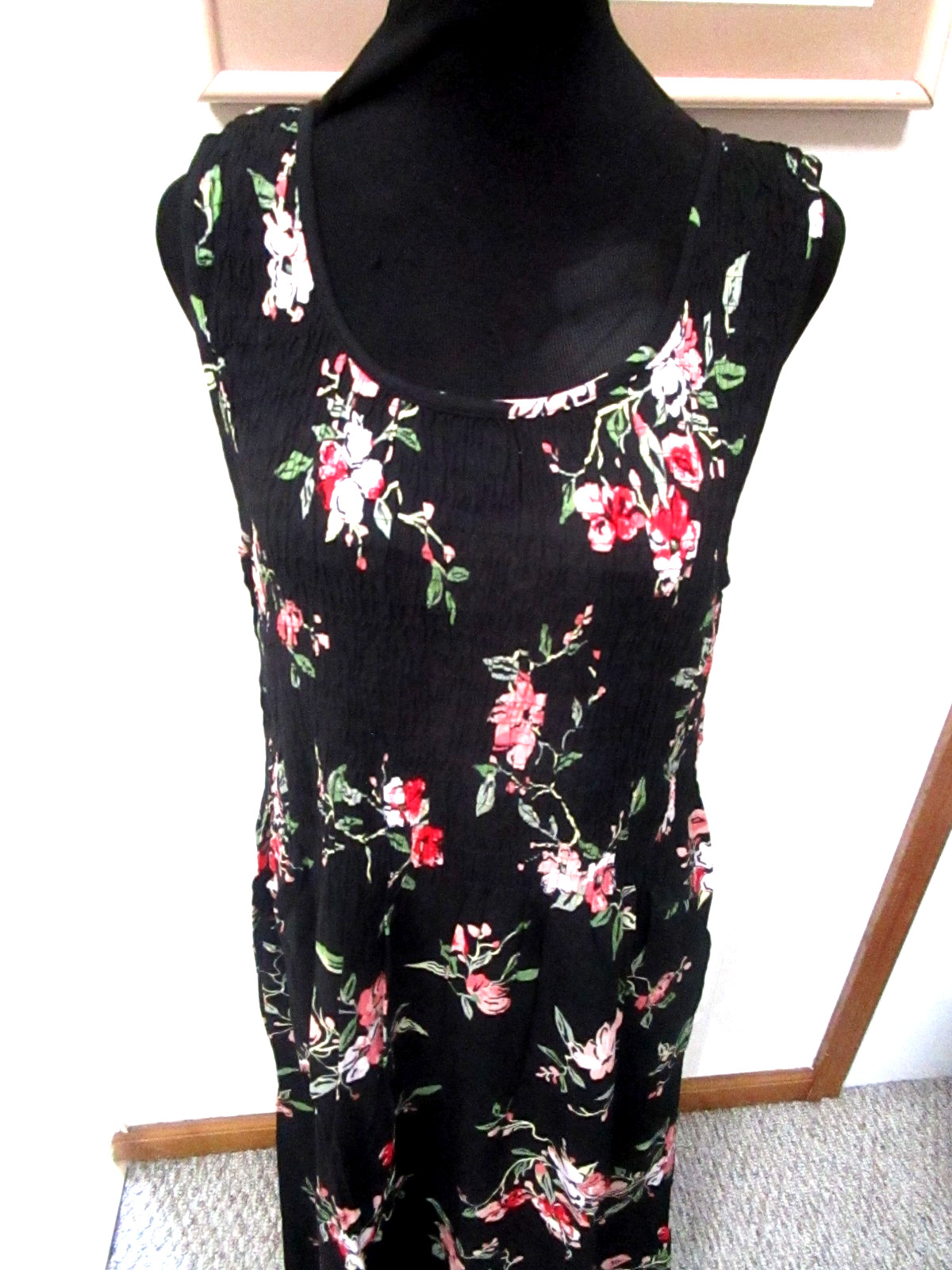 CROFT&BARROW-BLACK/MULTI-FLORAL-SMOCK-SLEEVELESS-POCKET-MAXI DRESS-SIZE-XXL-NEW