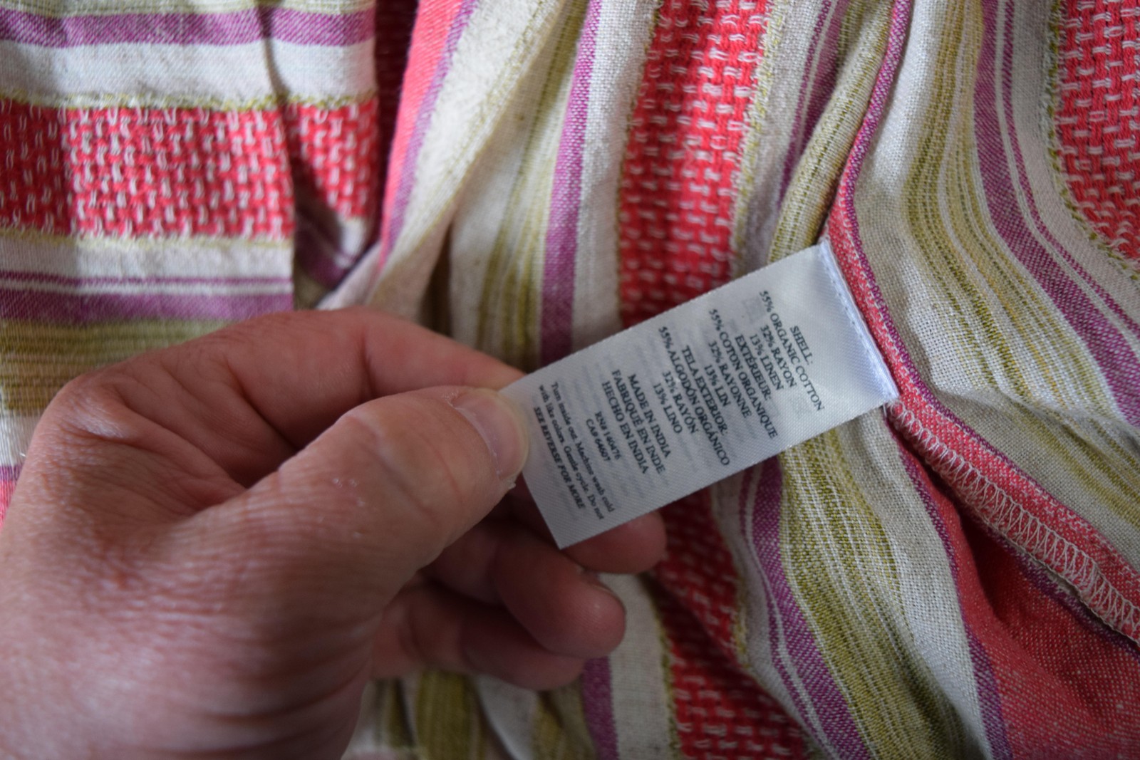 Faherty Lanai Tiered Dress Womens Medium Red Pink Green Striped Organic Cotton