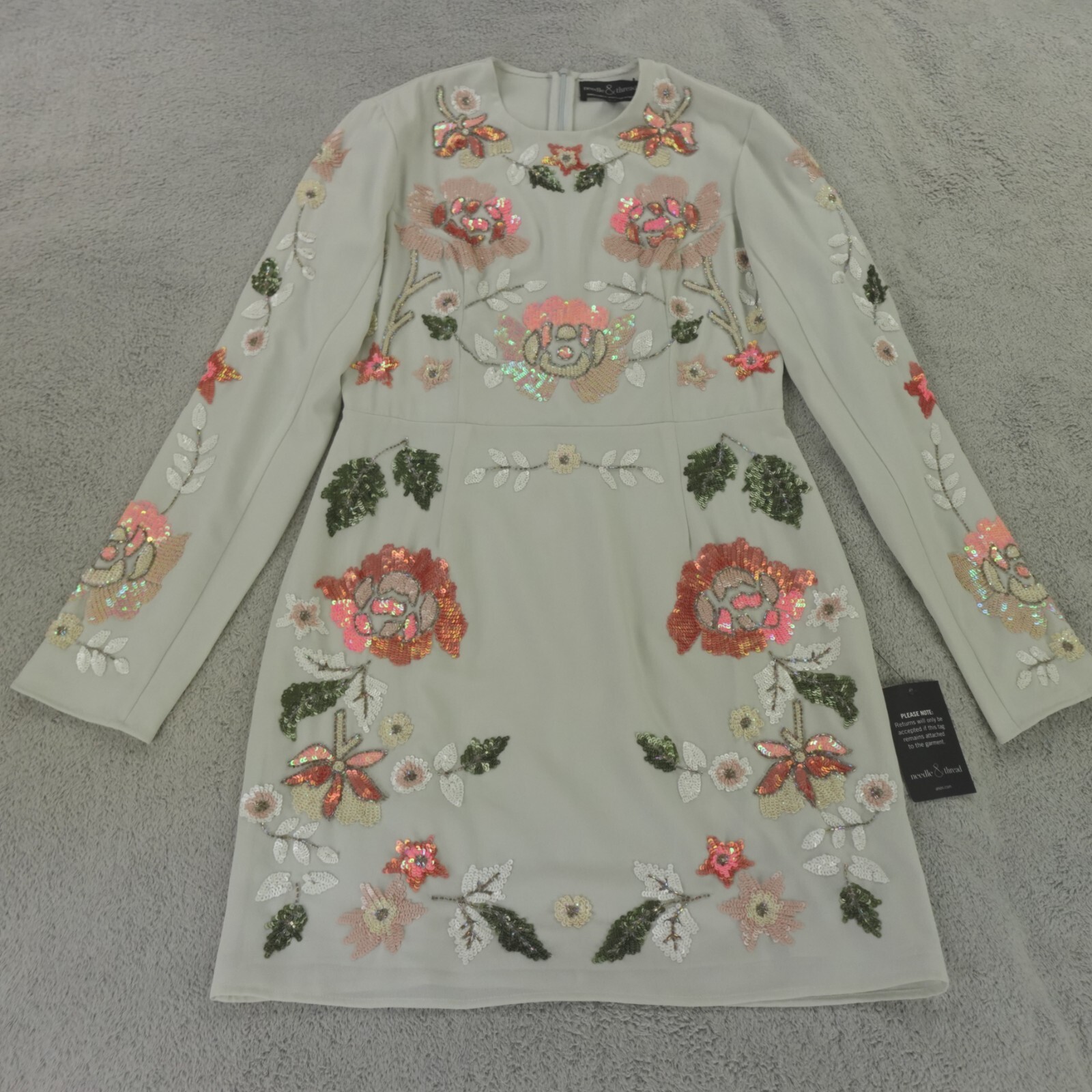 Needle and Thread Dress Womens 10 US Gray Pink Spring Floral Sequin Beaded NWT