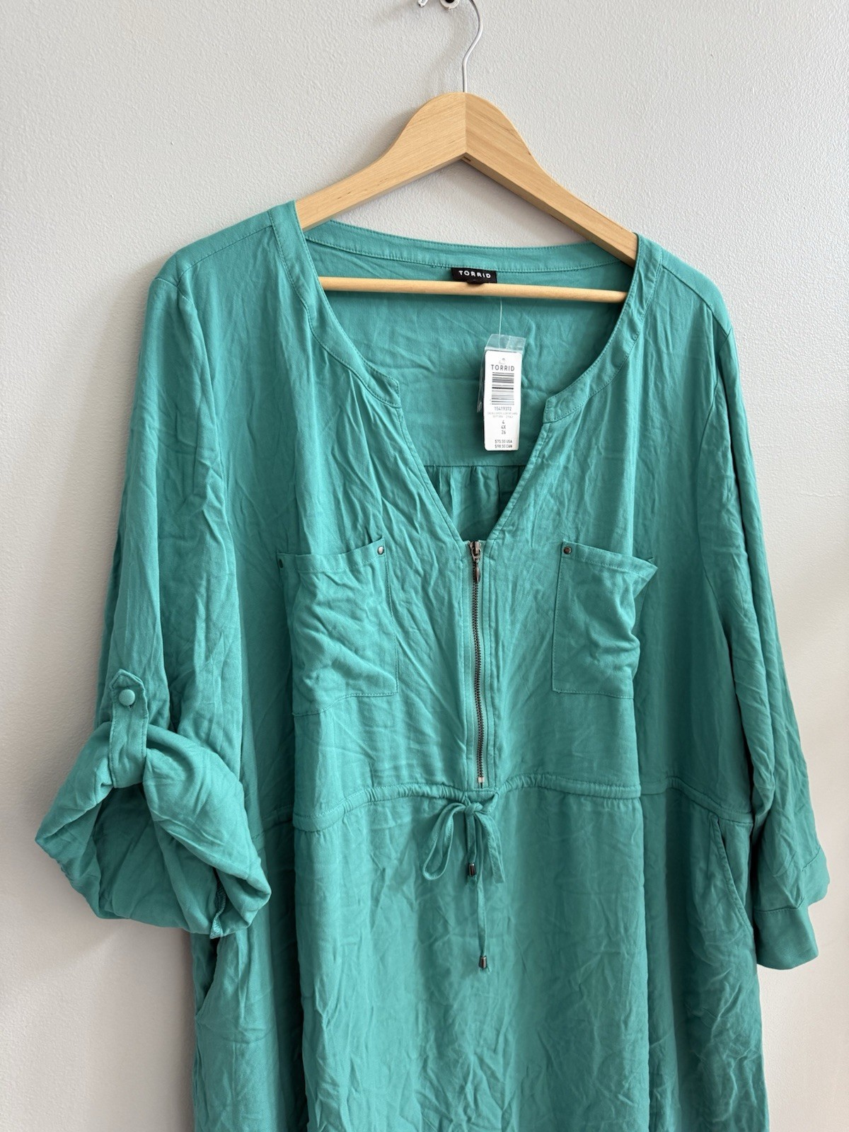 NEW Torrid Dip Dye Zip Front Midi Shirt Dress In Teal & Blue Plus Sz 4X Pockets