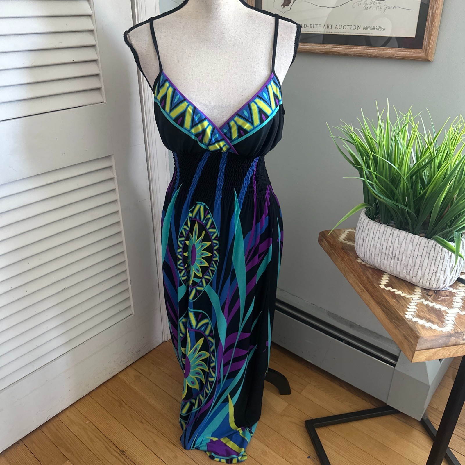 Vintage Snap Dress Womens Medium Black Maxi Retro Y2K Beach Boho Resort Chic