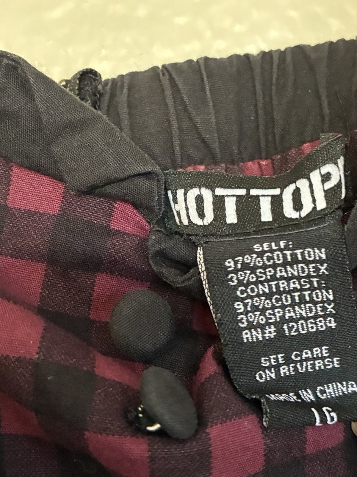 Hot Topic Size L Black Maroon Checked Babydoll Dress Buttons Y2K Grunge Alt
