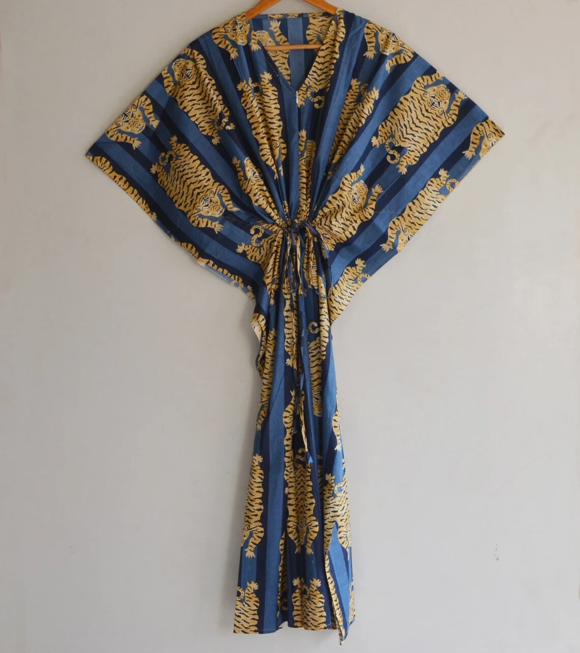 Indian Vintage 100% Cotton Long Beach Maxi Kaftan Dress One Size Caftan Kimono