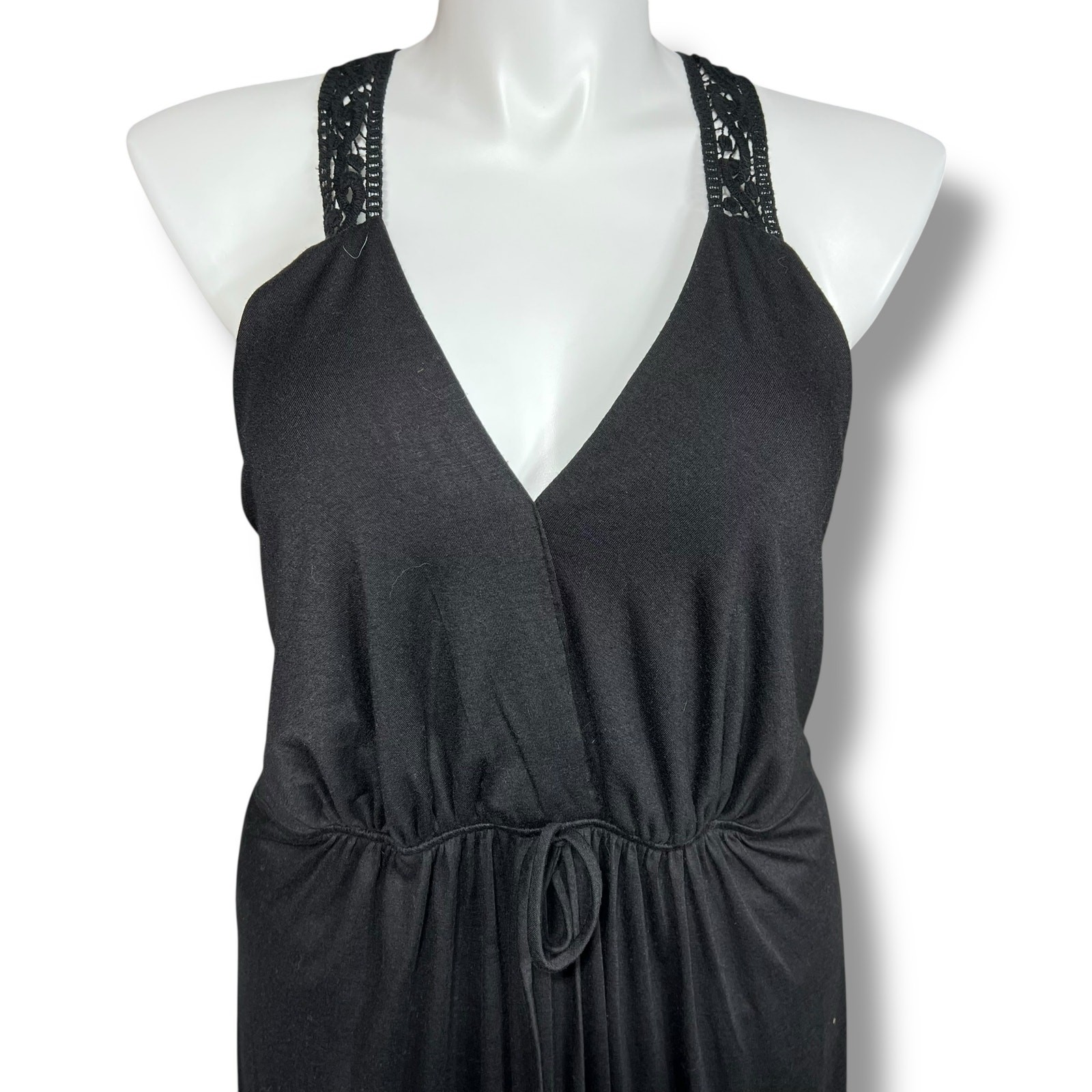 Vintage Torrid Womens Maxi Blouson Sundress V Neck Sleeveless Lace Back Black 4X