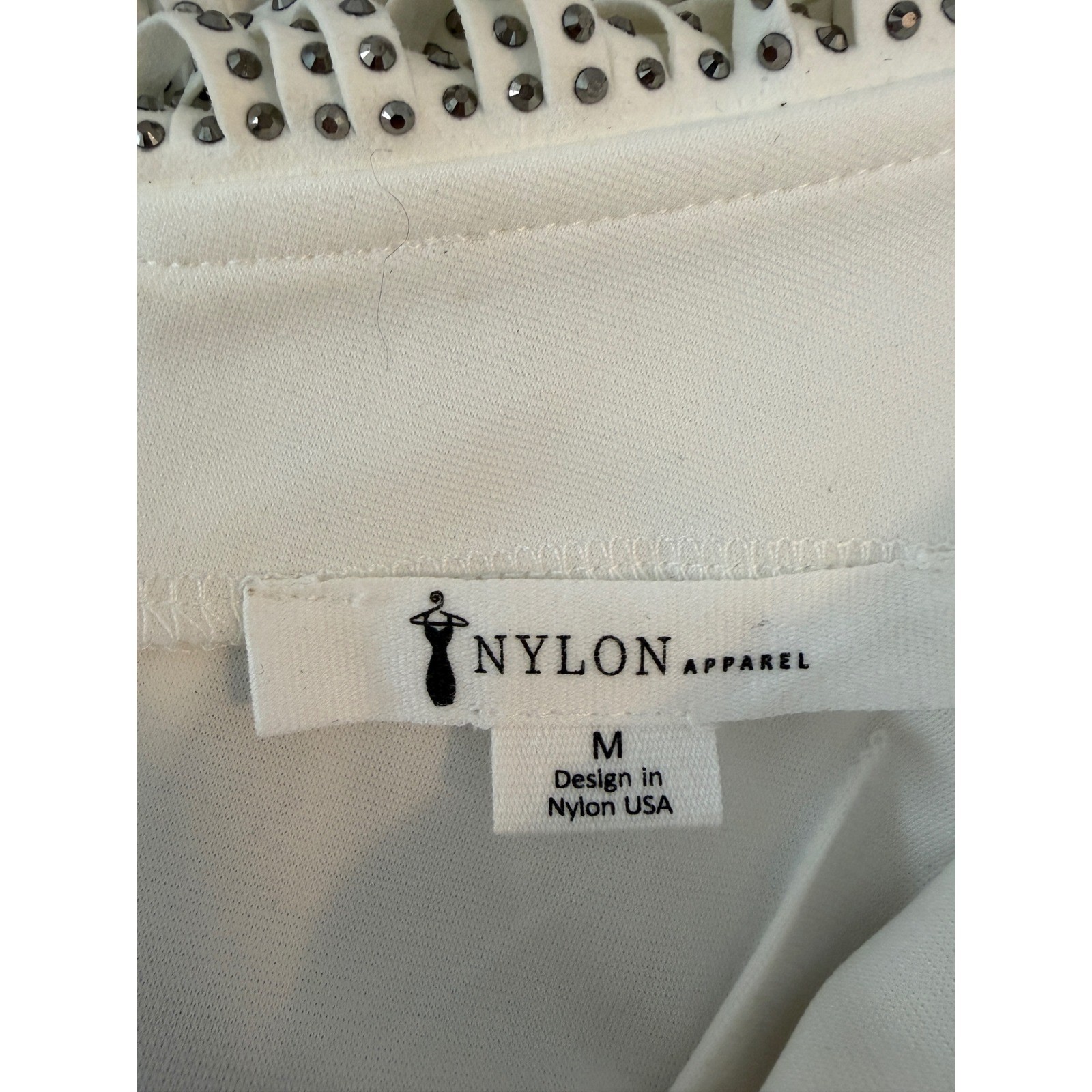 NYLON APPAREL Rhinestone Fringe Mini Dress White Spaghetti Strap Party Size M