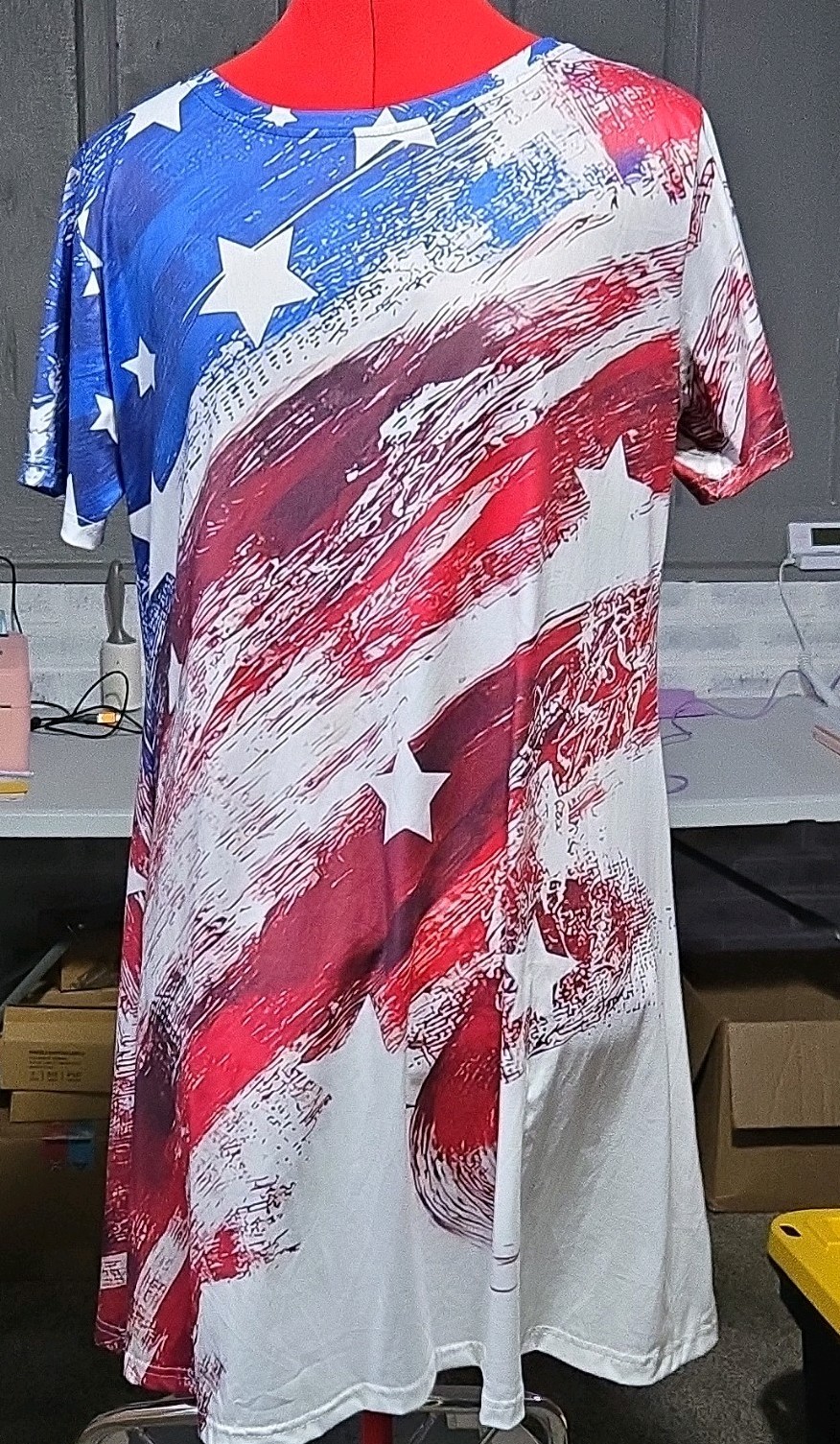 Women’s USA Flag Patriotic Graphic Print Short Sleeve Dress Size L