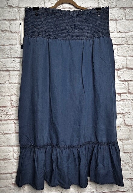 1X/2X/3X/4X New Cotton Medium Wash Blue Denim Smocked Sundress Dress Maxi Skirt