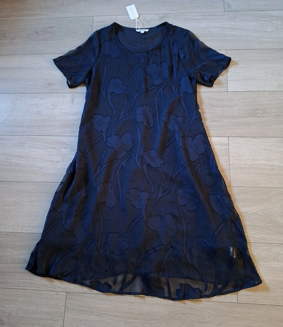 MSGLAMOR Dark Blue Sheer Applique Flared Dress BNWT Party Evening Party UK10/12