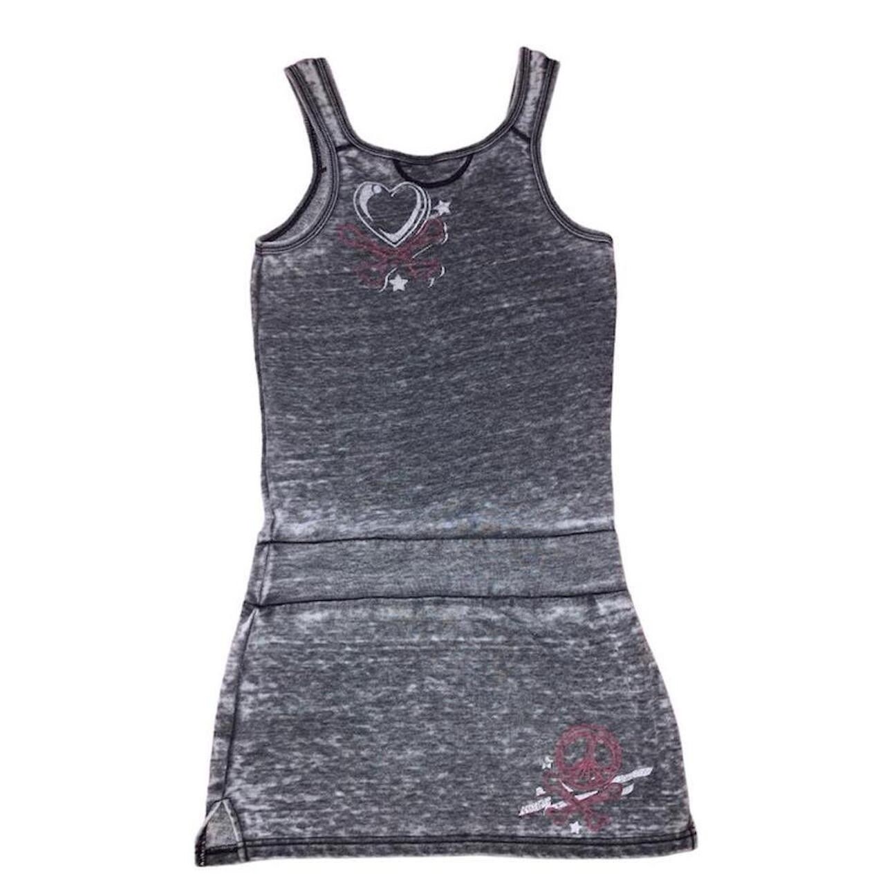 Affliction sinful grey angel wing heart crossbones graphic mini t shirt dress