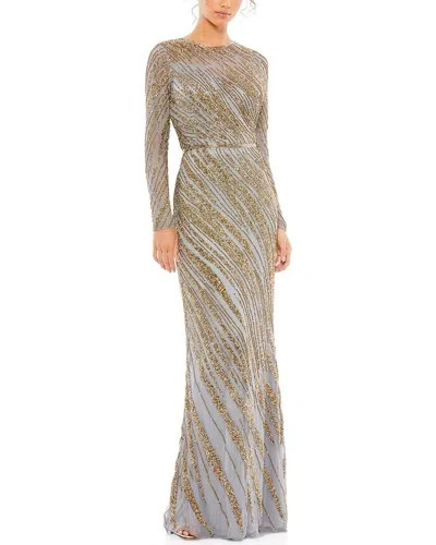 Mac Duggal Platinum Long Sleeve Gold Beaded Column Gown Size 14 $598