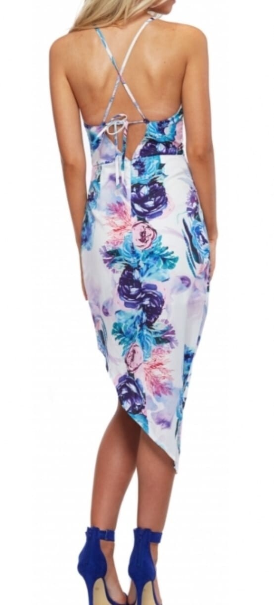 Ginger Fizz Formal Strappy Wrap Front Dress In Floral Design UK 8