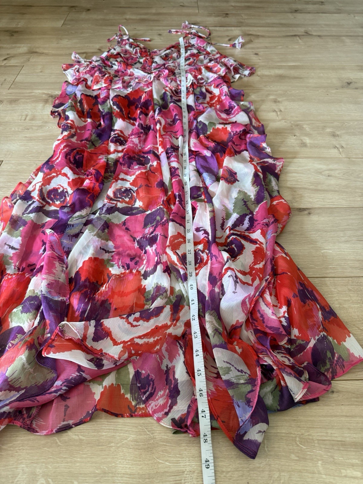 MISA Los Angeles Floral Ruffle Maxi Dress Size M Tie Shoulder NWOT