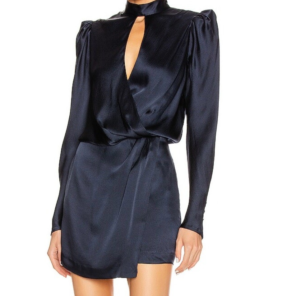 FRAME Wrap Party Silk Dress, Navy, Medium, Low-Key Glam, Wedding Guest, Luxe