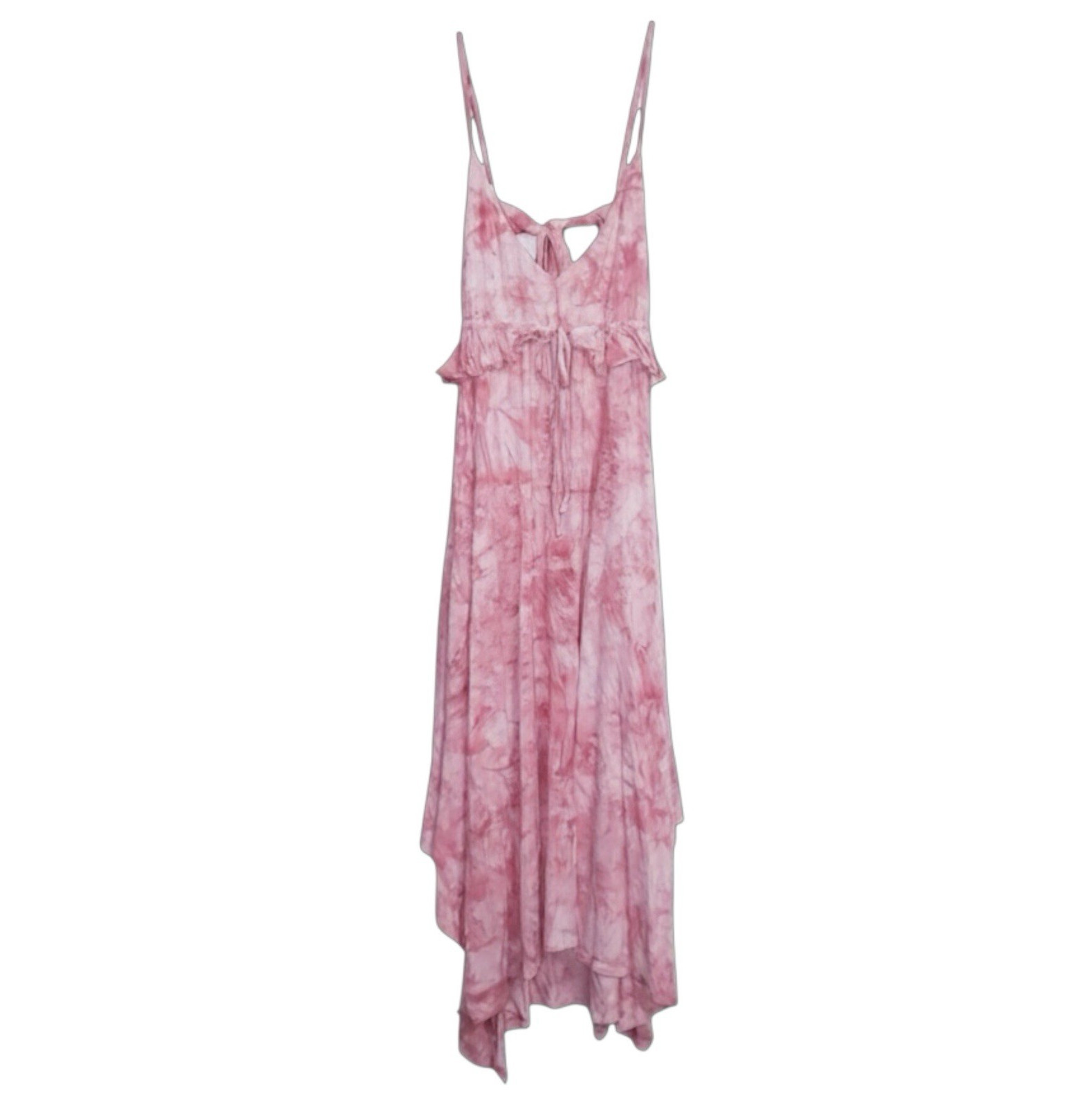 American Rag Cie Salmon Tie Dye V-Neck Ruffle Asymmetric Open Back Midi Dress