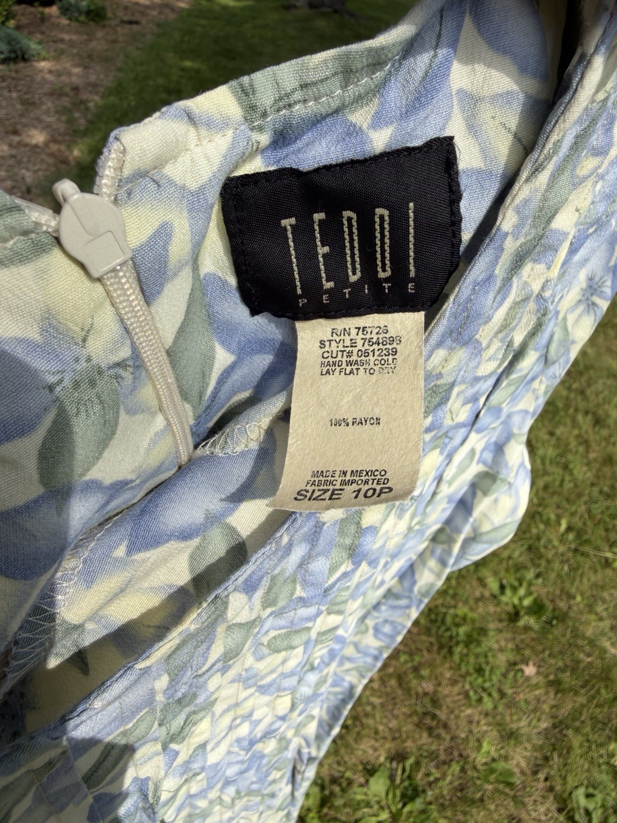 Vintage Women’s Teddi Hydrangea Pastel Blue/ Yellow Pleated Midi Dress Size 10P