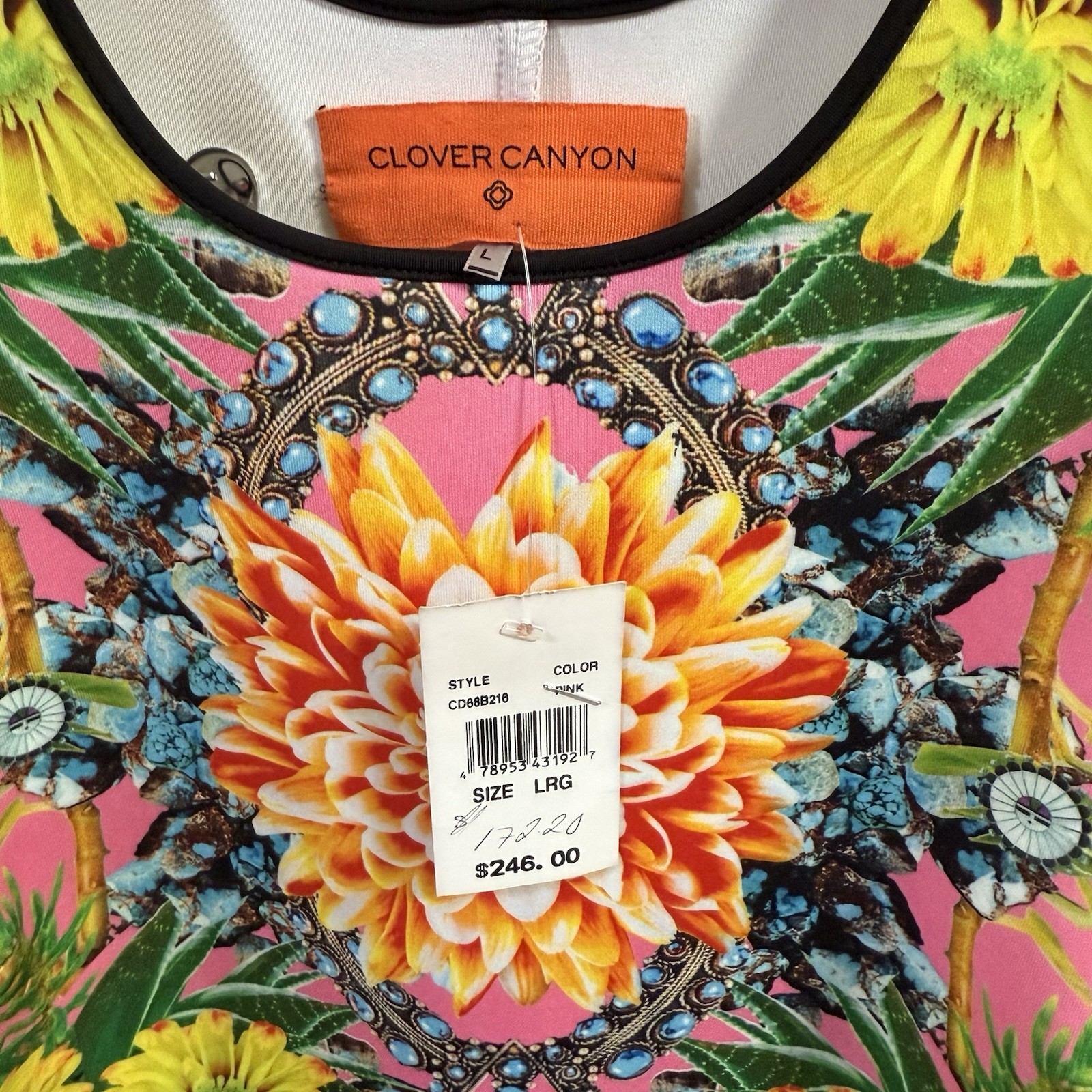 NWT CLOVER CANYON Large Turquoise Valley Digital Print Bodycon Mini Dress Flora