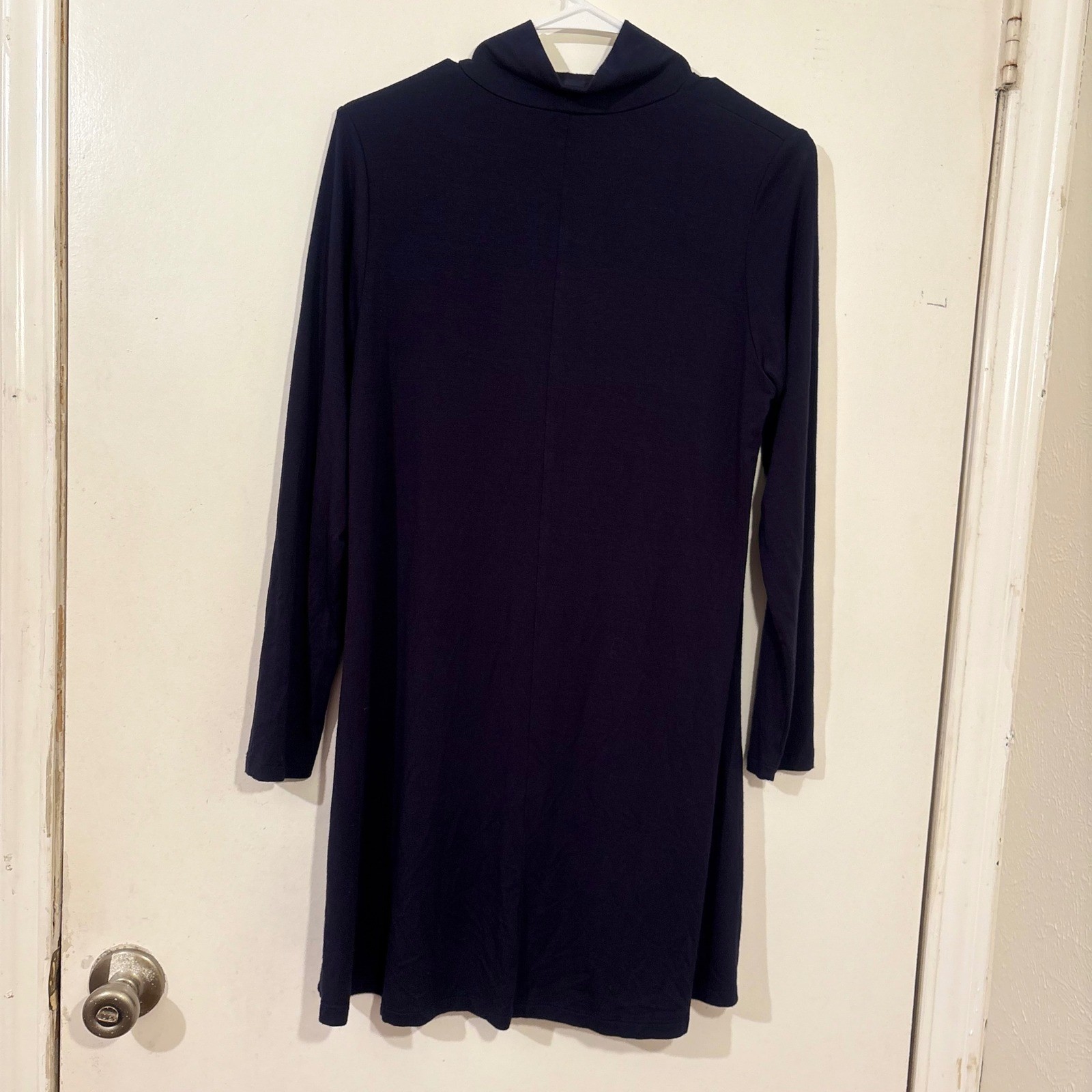 Comfy USA Navy Blue Turtleneck Long Sleeve Swing Mini Dress Sz S Lagenlook Basic