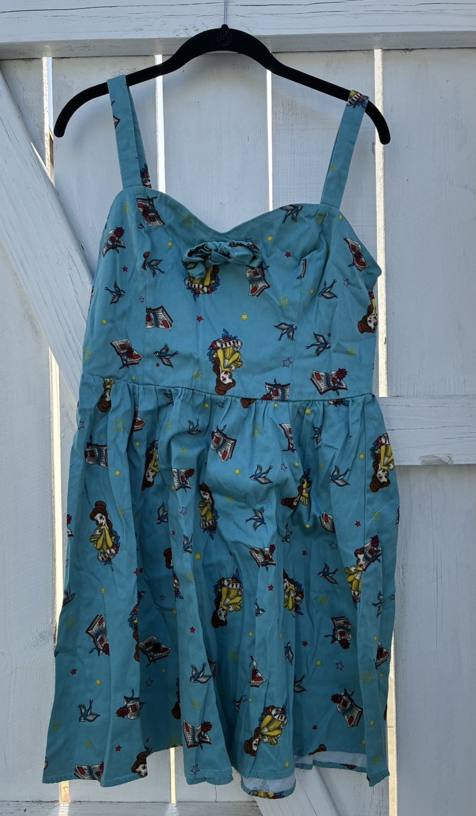 Disney Women’s Beauty and the Beast Dress Retro Sleeveless Teal Blue NWOT Sz L