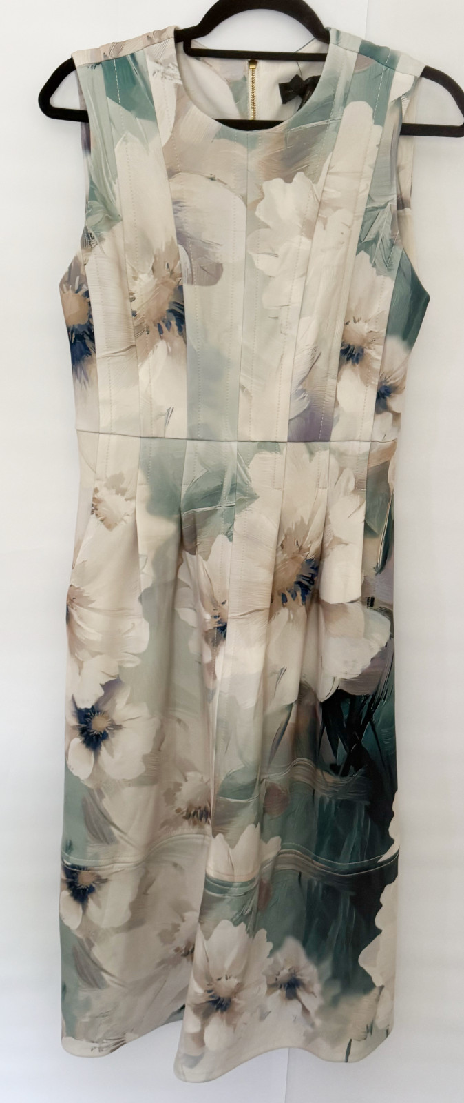 NWT Gorgeous Donna Karan NY Sleeveless Watercolor Midi Dress, Laurel, 8, $169