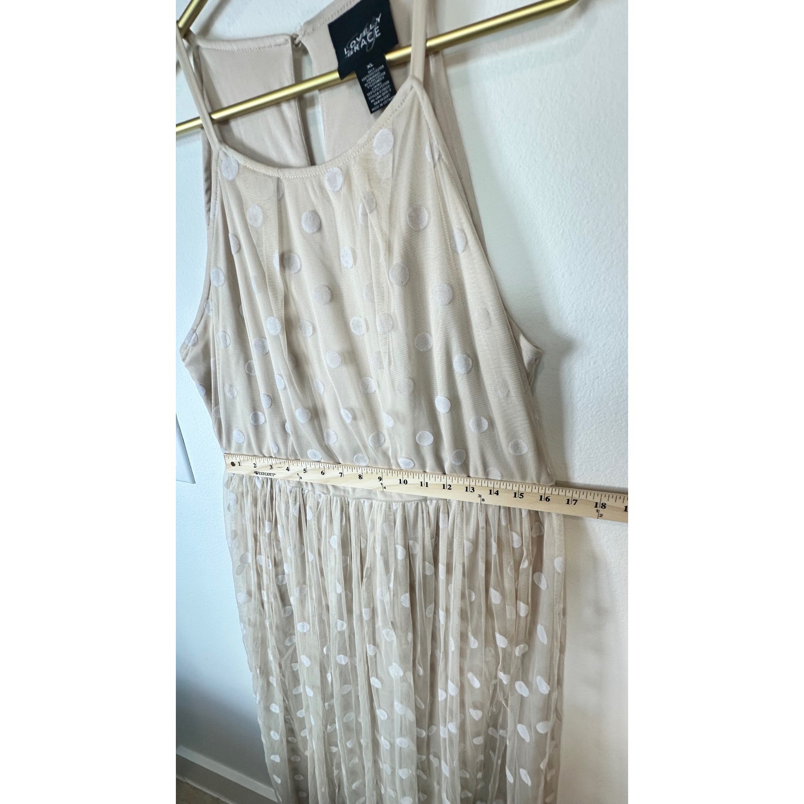 Lovely Grace Beige Polka Dot Maxi Ruffle Dress Women XL Ballet Tulle