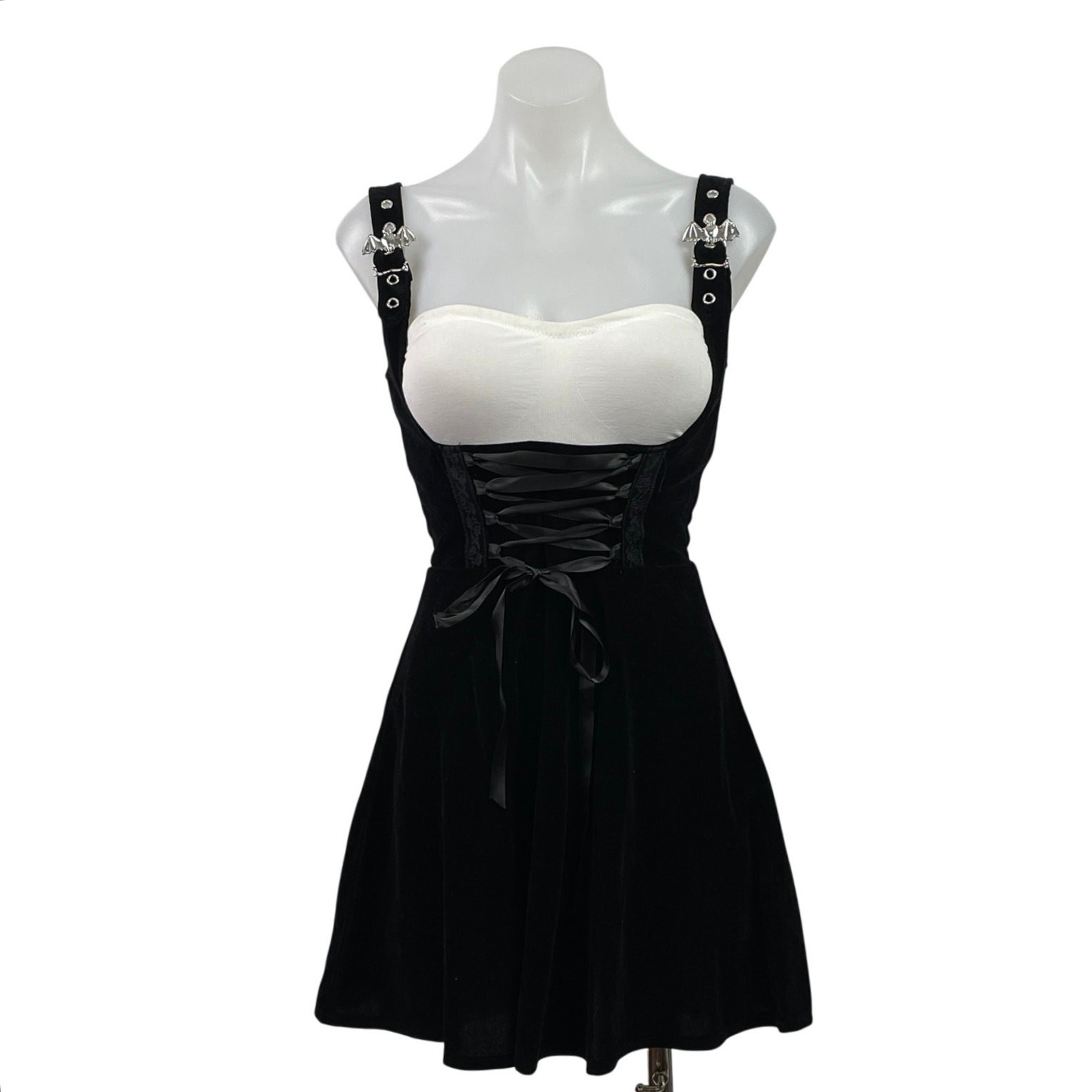 NEW Dolls Kill The Grave Girl Moonlit Maven Black Velvet A-Line Tank Dress XXS