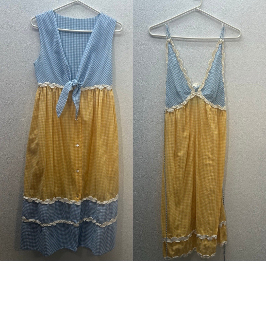 VTG 70s Prairie Dress & Pinafore Eye Candy by the Flaums Cottagecore Gingham S