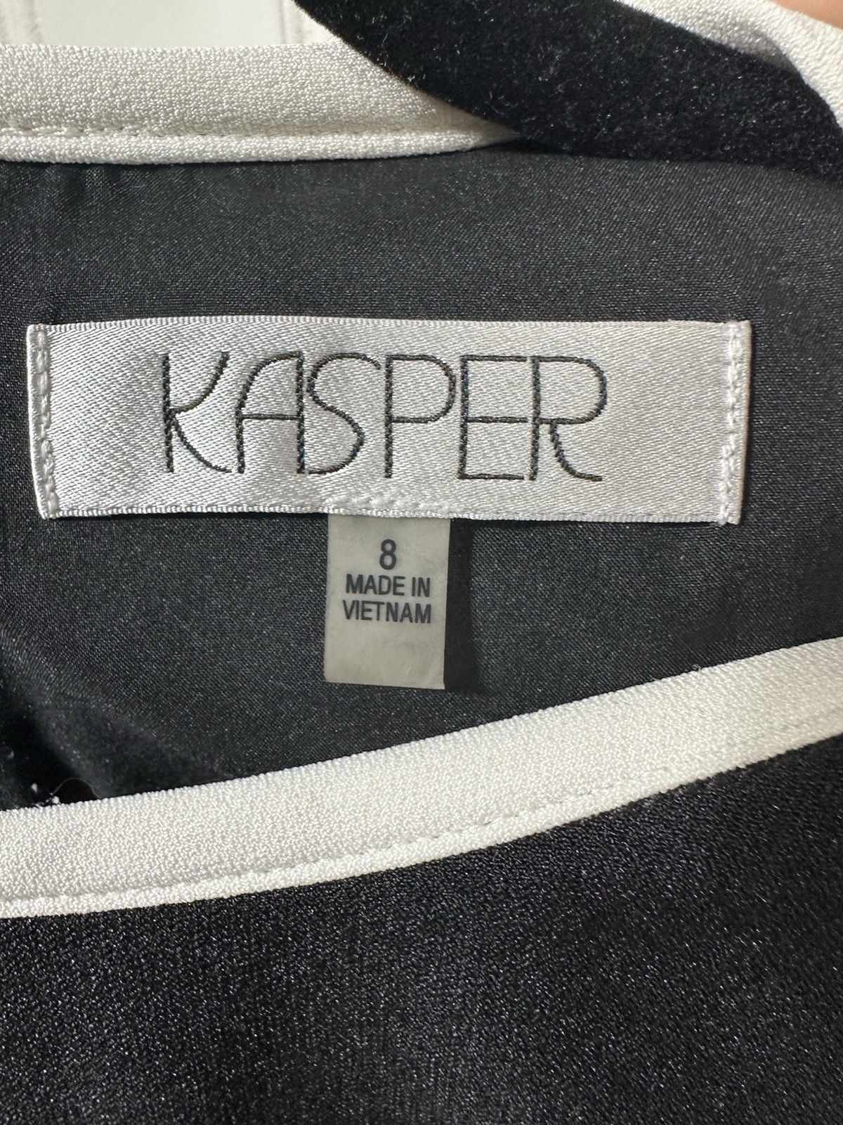 Kasper Black & White Trim Sheath Dress Sleeveless Round Neck Knee Length 8
