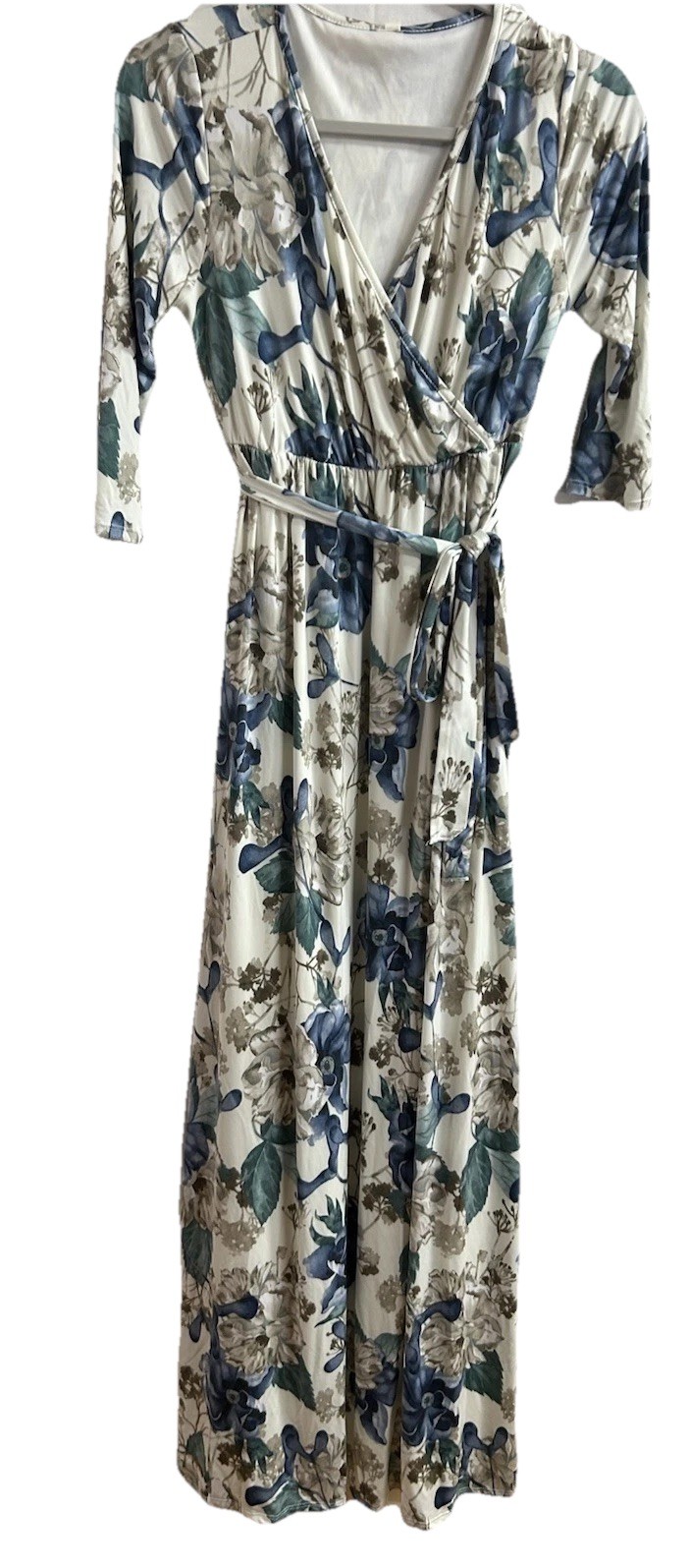 PINKBLUSH Women’s Floral Long Maxi Dress Blue White Tan Size Large NWT