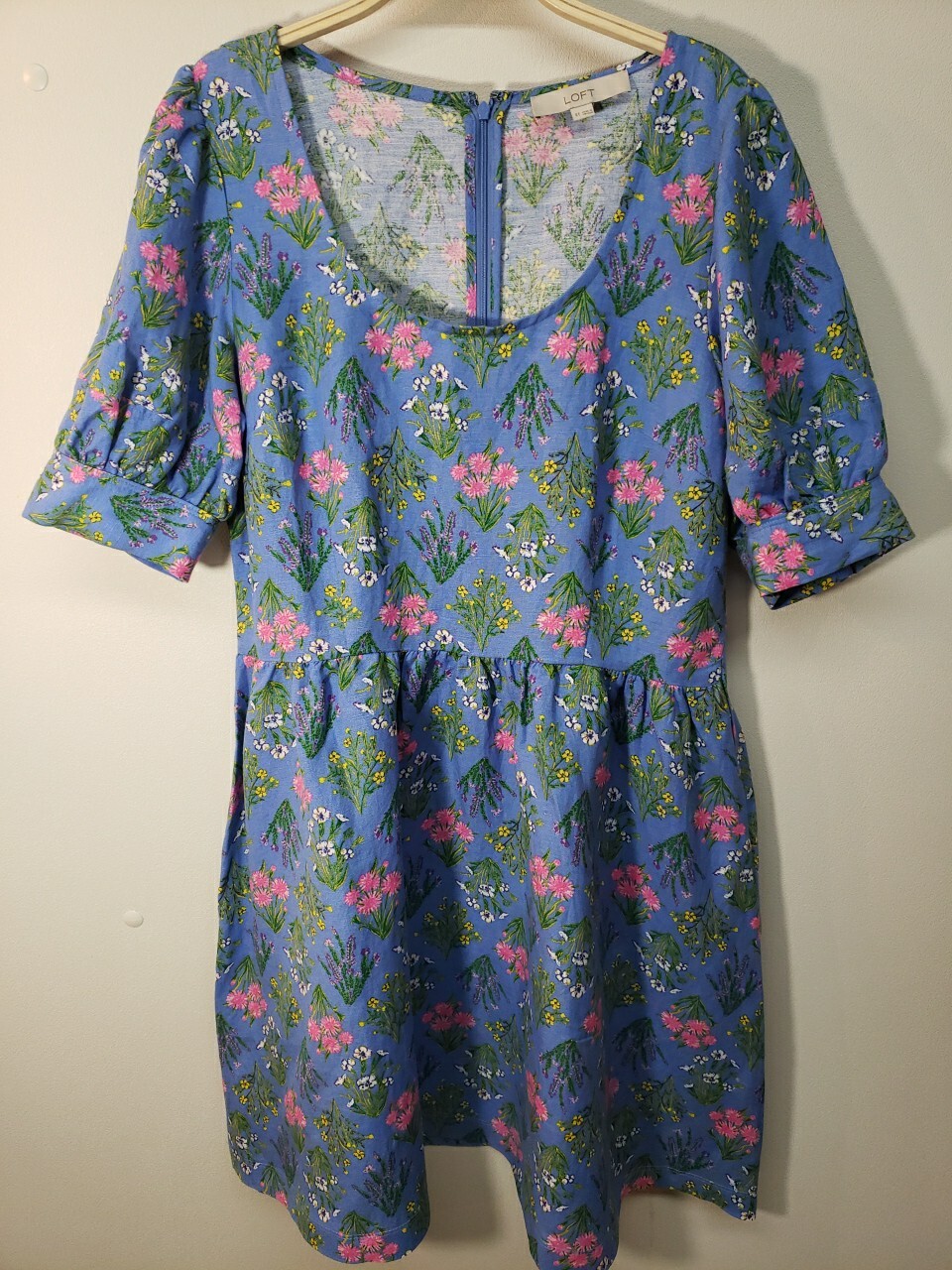 NWOT LOFT Floral Linen Blend Dress Size 8T Puff Sleeve