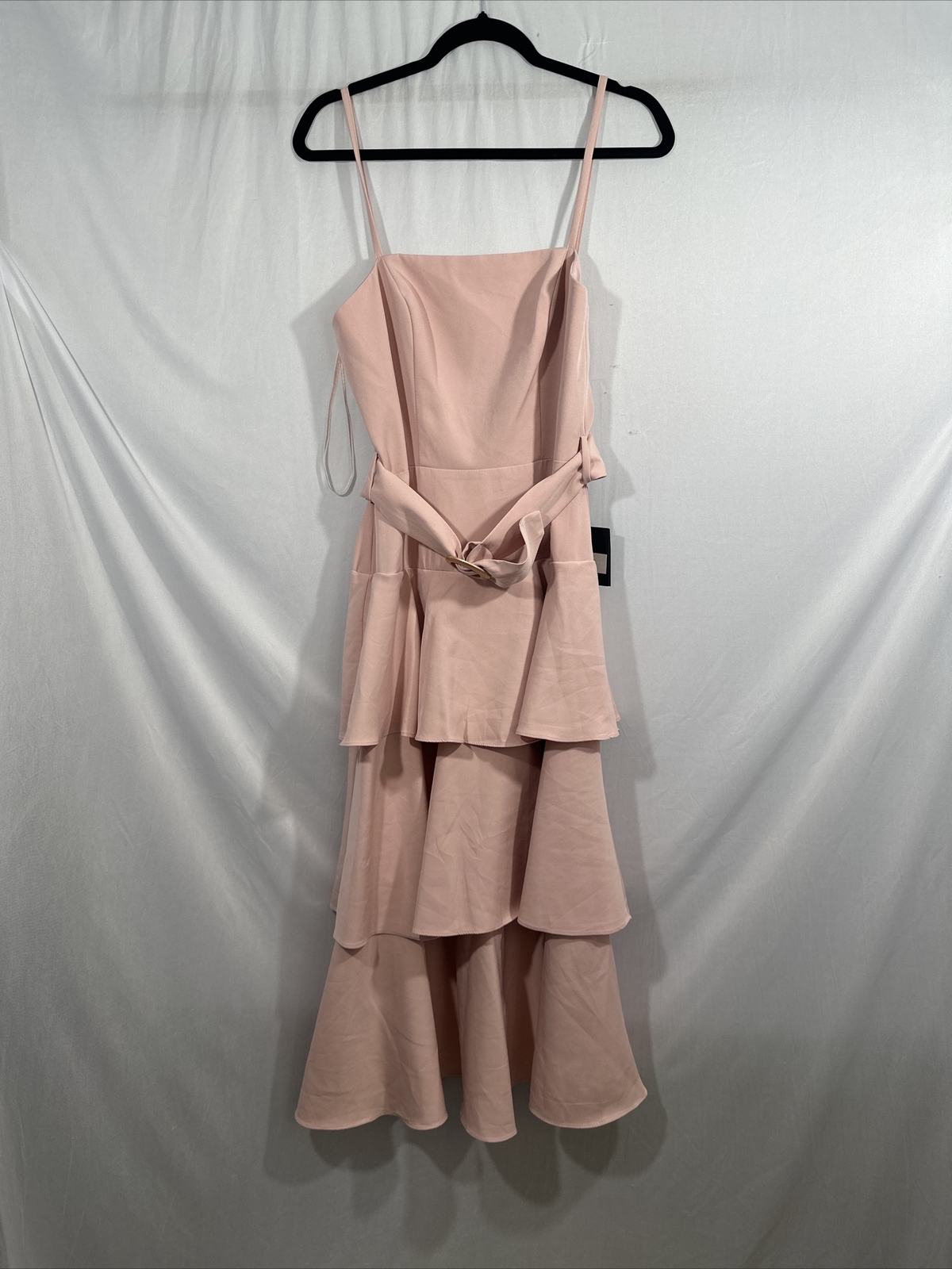 NWD IEENA Mac Duggal [ 8 ] Belted Tiered Ruffle Sleeveless Midi Dress Rose #Q692
