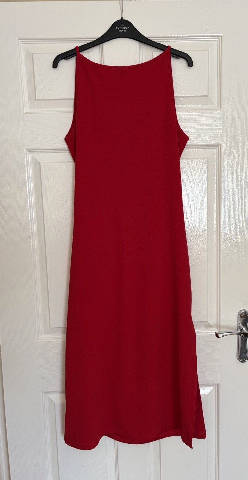 Shein Red Ruched Midi Dress Size Large Leg Split Sleeveless Summer Holiday VGC