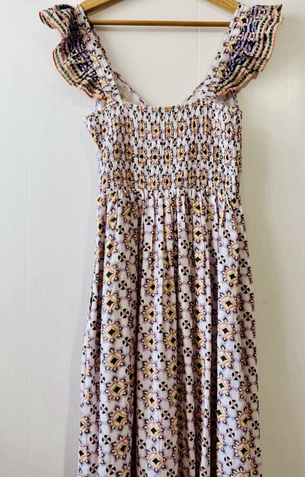 Cleobella Nica Maxi Long Sun Dress Marrakesh Print 100% Cotton Ruffle Sleeve M