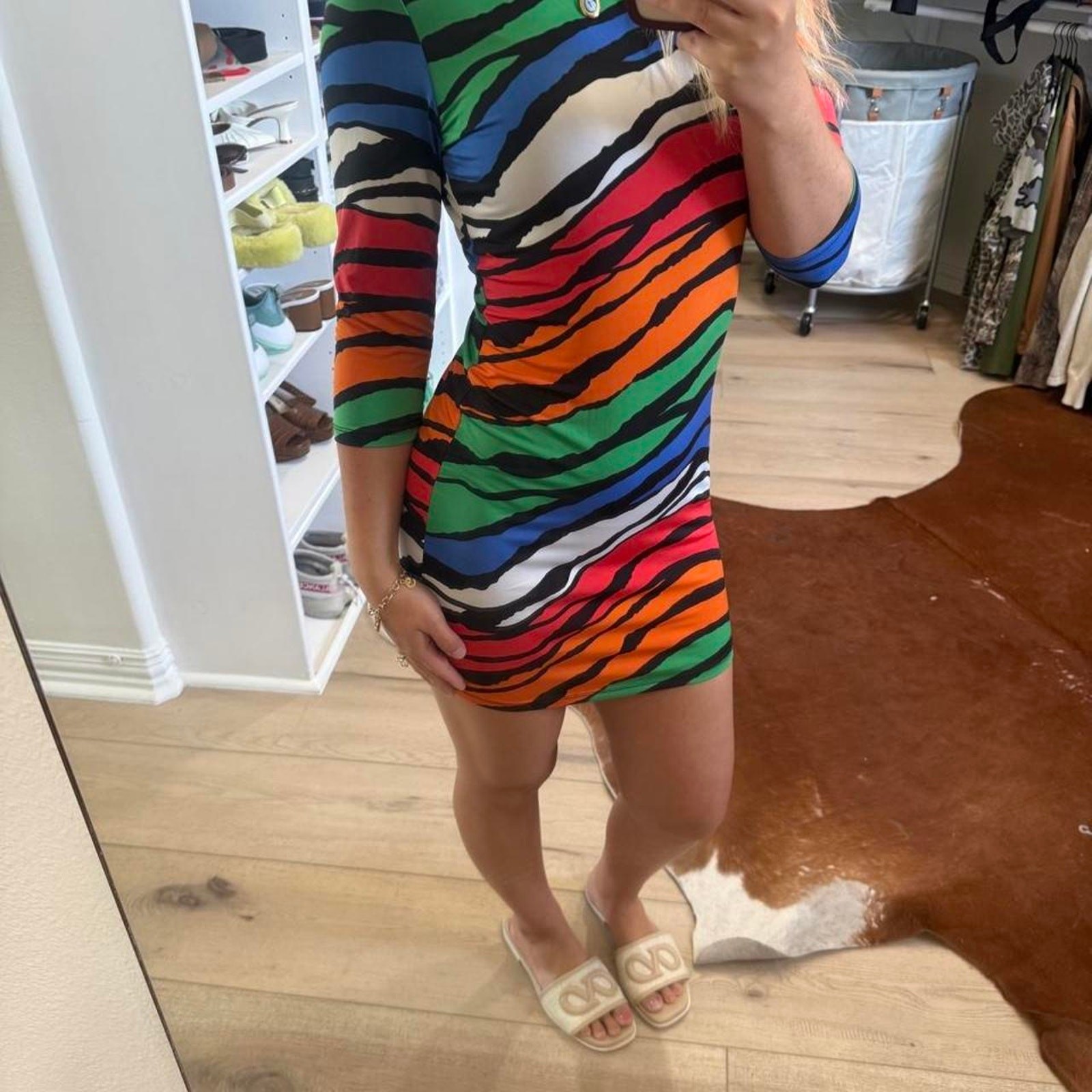 Rainbow zebra print bodycon dress Y2K