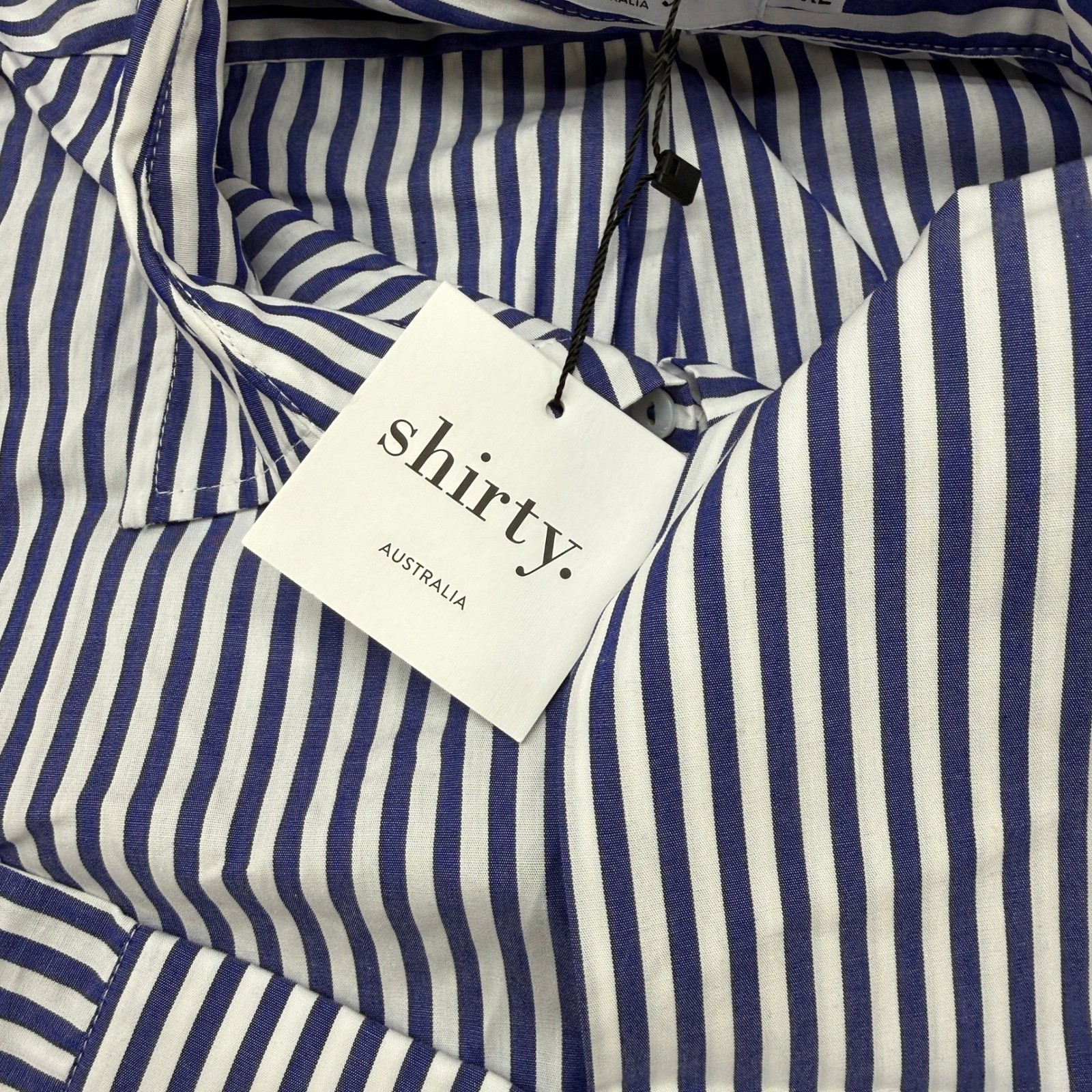 Shirty Australia Sybil Longline Shirt Dress Women XL Navy Stripe Preppy Hamptons