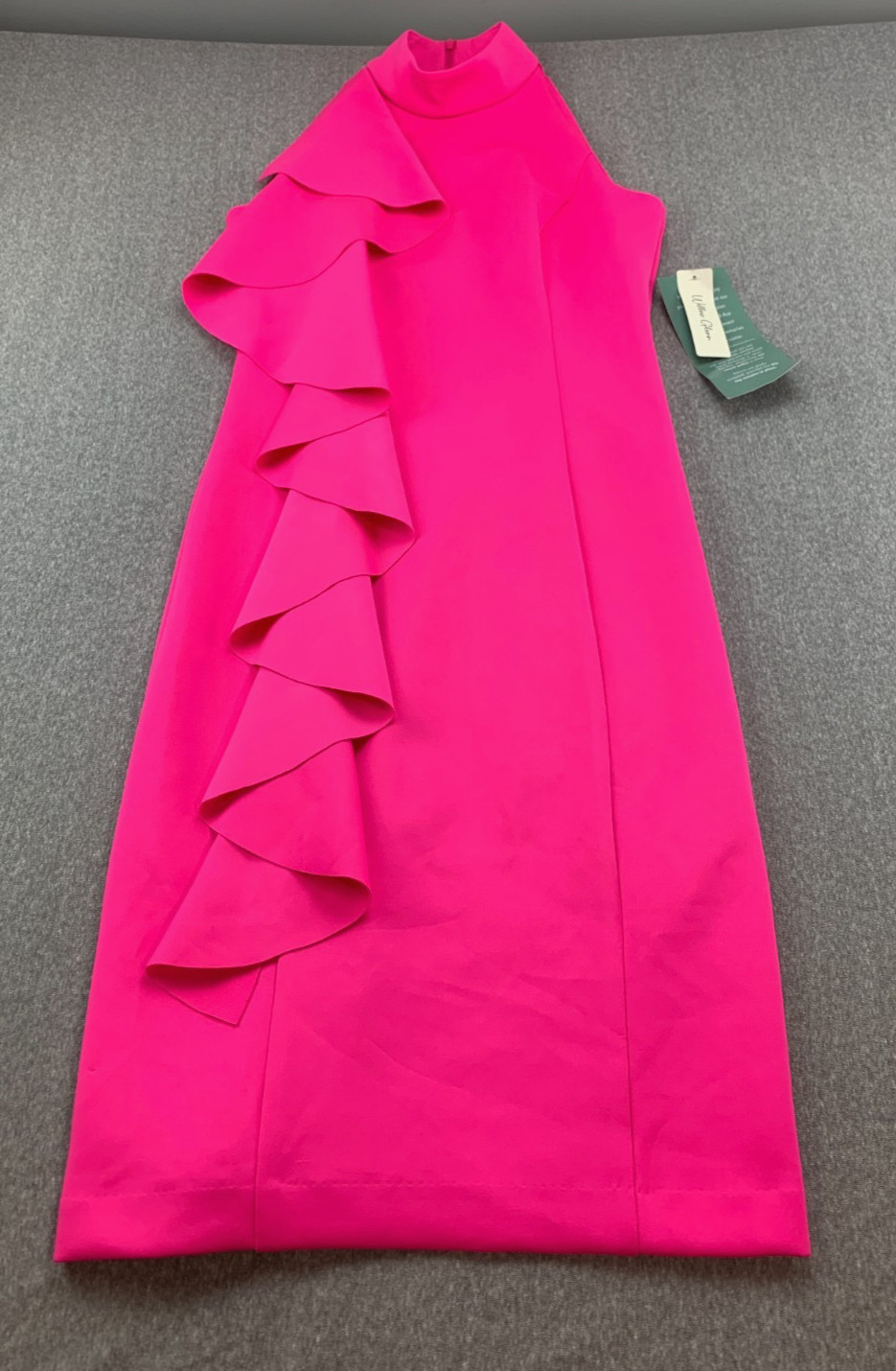 Willow Glenn High Neck Ruffle Dress Womens 4 Hot Pink Sleeveless A-Line Stretch