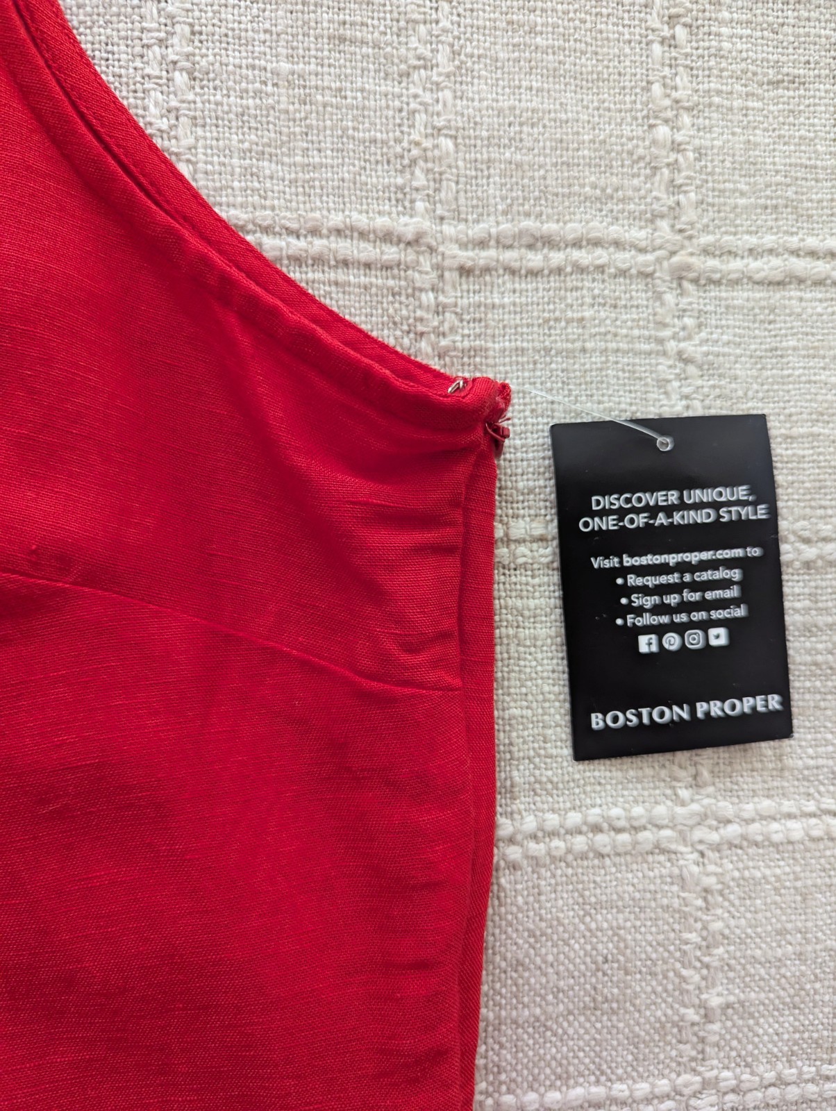 Boston Proper Red Linen Blend Shift Dress XL Sleeveless Zip Front Cotton Lined