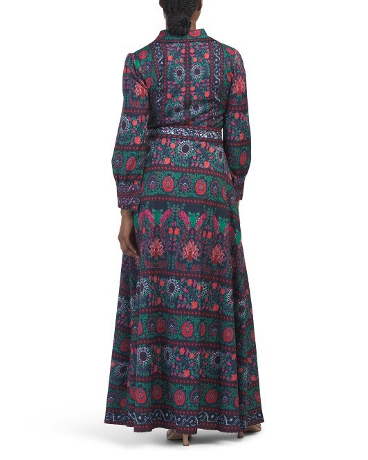 Dalia MacPhee womens Belted Long Maxi Dress size Medium (4-6) Navy & Red Floral