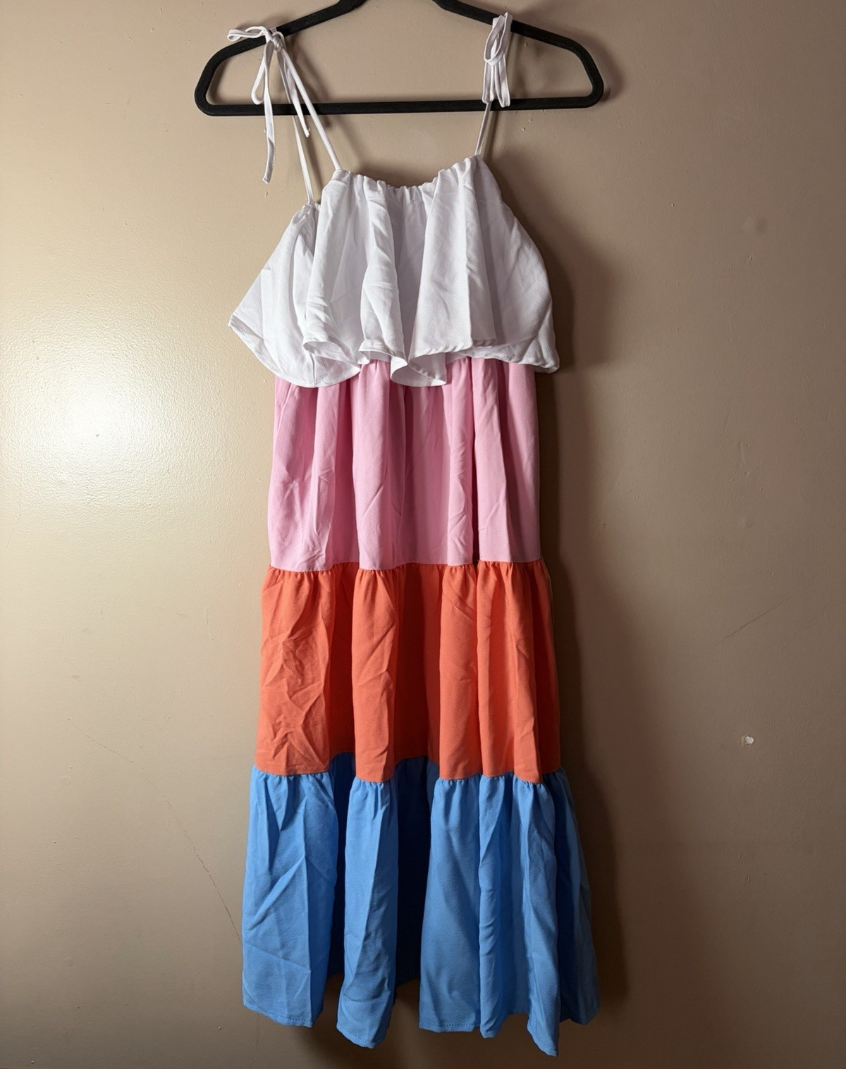 Time And Tru Colorblock Tiered Maxi Dress Square Neck Sleeveless XS