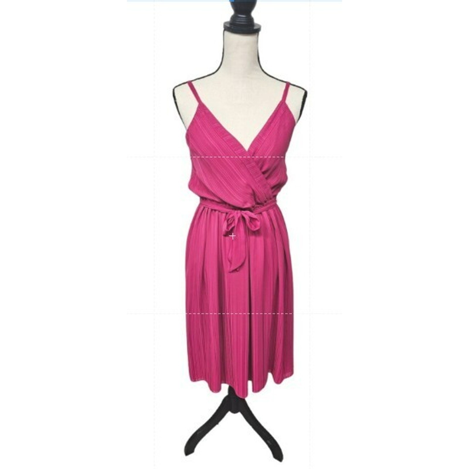 Vintage 60s 70s Faux Wrap Dainty Slip Dress Sz 6 Hot Pink Midi Fairy Coquette