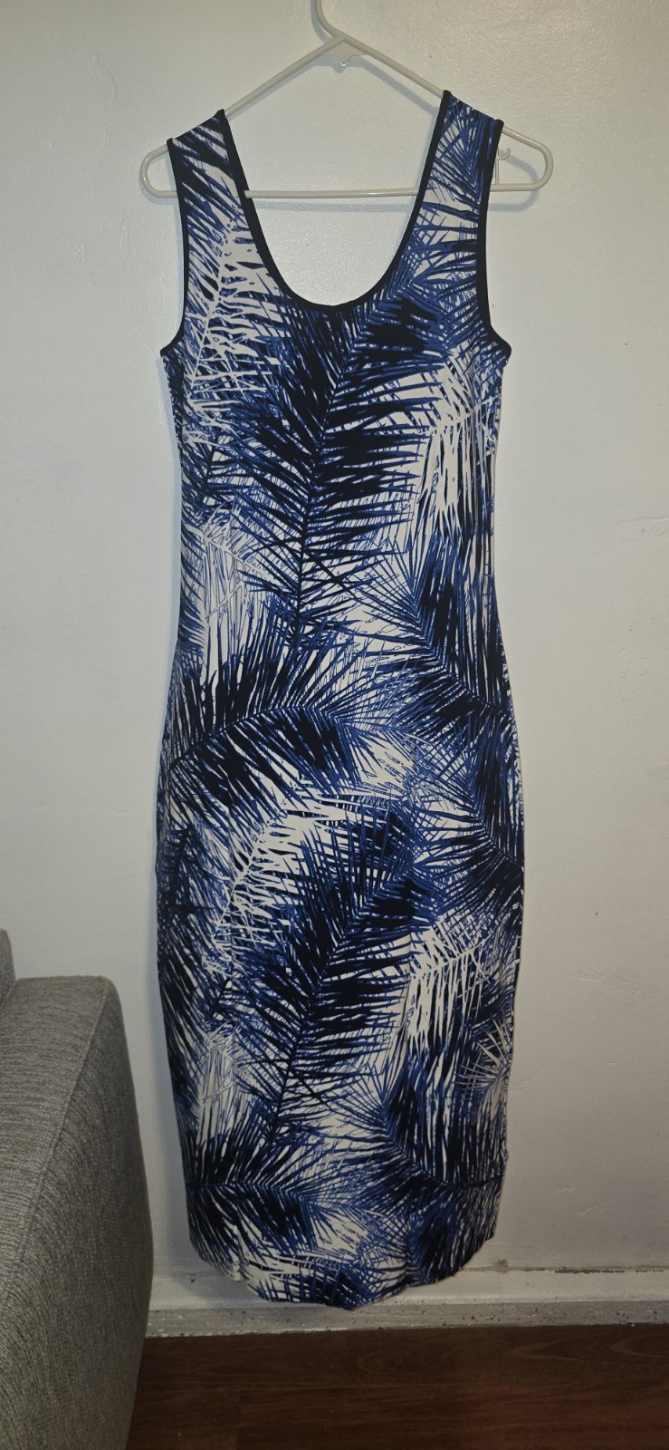 Mario Serrani Blue White Black Floral Maxi Dress Womens M Sleeveless Scoop Neck