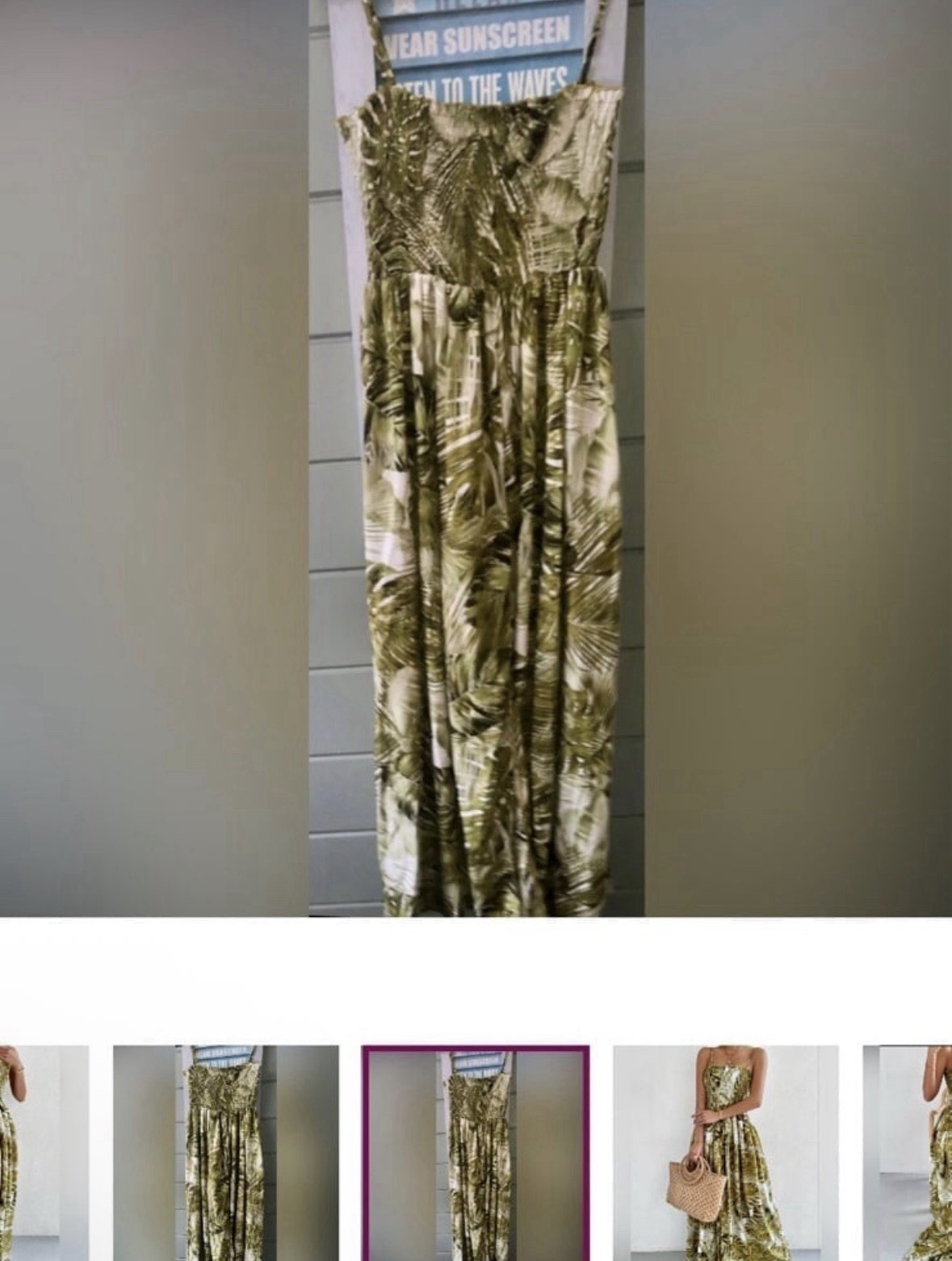 Tropical Maxi Dress, Smocked Bodice, Adjustable Straps, Slit NEW Size Large