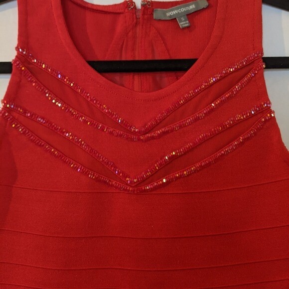 Wow Couture Sheer Sleeveless Bandage Red Dress Small Bodycon Cocktail Valentine