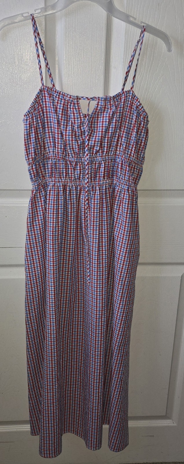 Universal Thread Red/Blue/White Gingham Square Neck Smocked Maxi Sundress XS