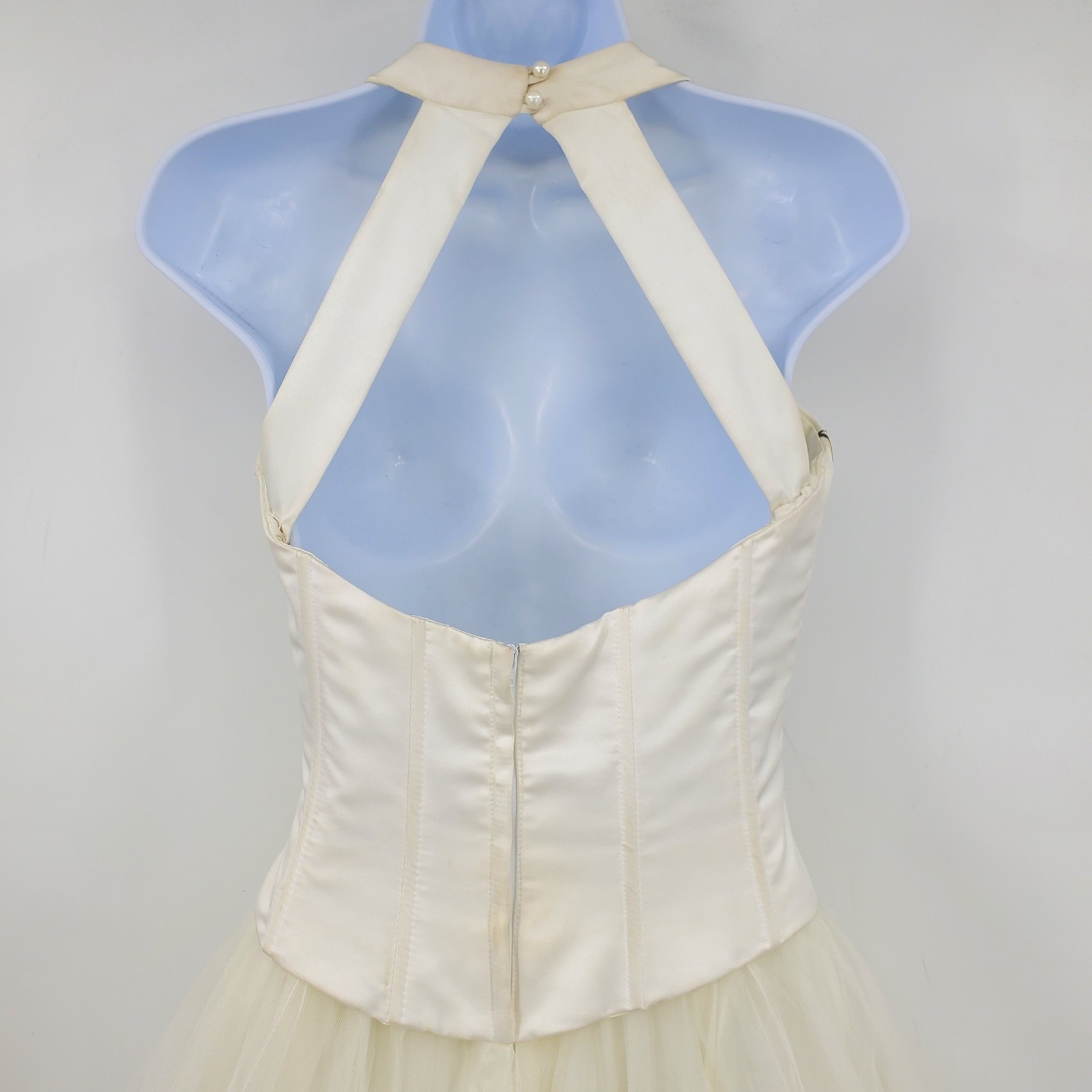 Vintage Cache Ivory Embroidered Halter Tulle Ball Gown Formal Dress 6 Wedding