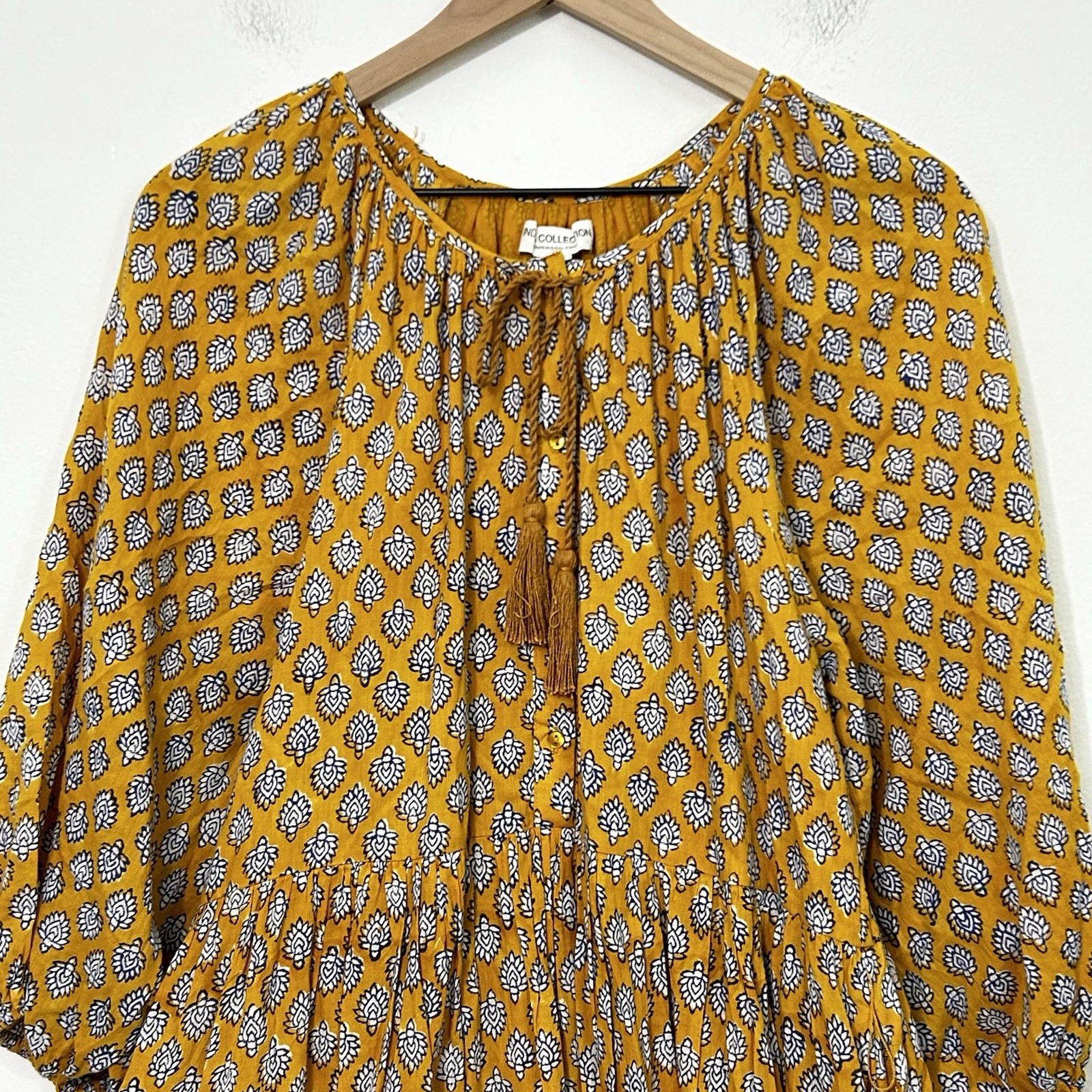 Emerson Fry Small Clemence Dress India Collection Tiered Yellow Boho Beach